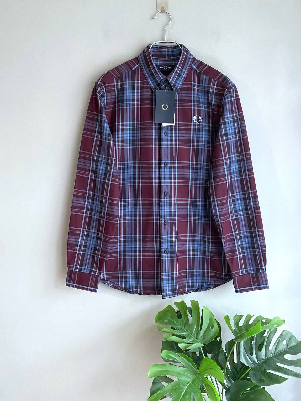 Fred Perry Fred Perry Men's Burgundy/Blue Tartan Winter Shirt, Size S Size US S / EU 44-46 / 1 - 1 Thumbnail