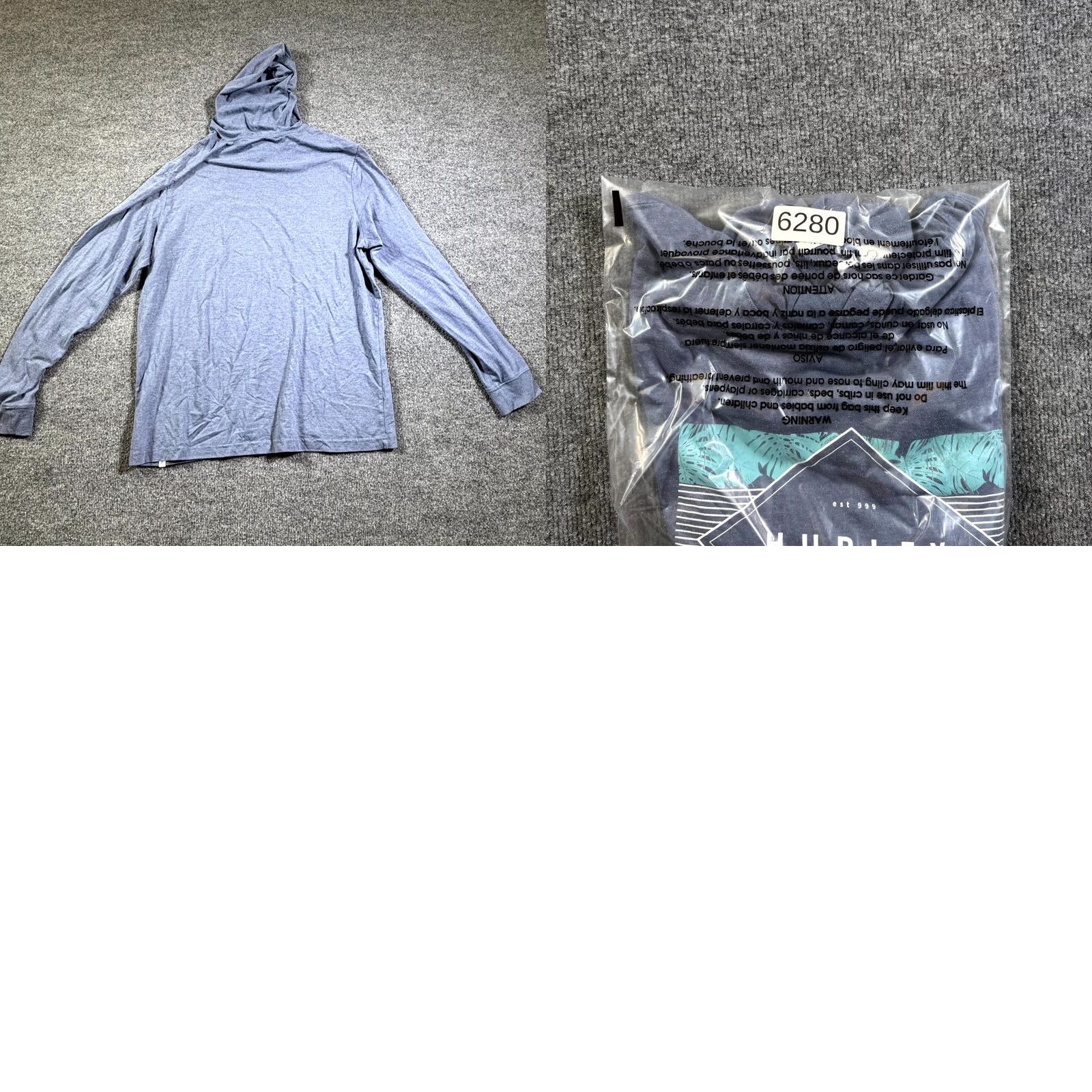 Hurley Hurley Hoodie Mens XL Blue Cotton Pullover Graphic Print Long Sleeve Casual Pullover Hooded Sweatshirt for Gym & Outdoor use Size US XL / EU 56 / 4 - 8 Thumbnail
