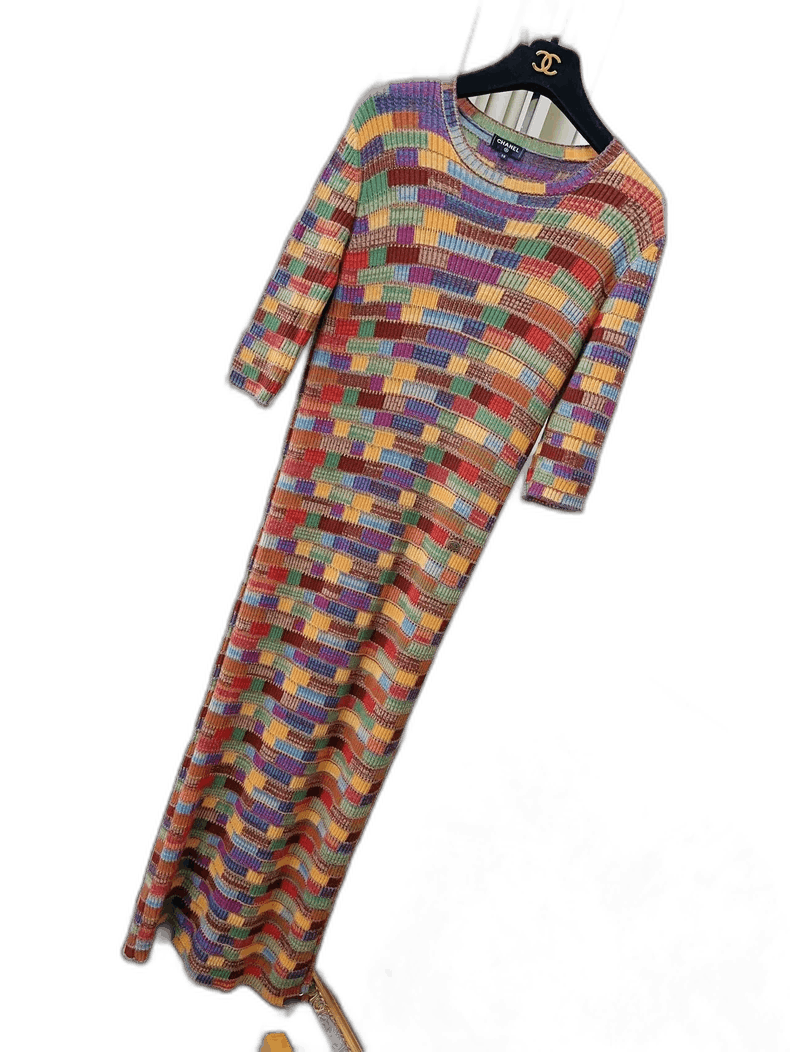 Chanel 18A Cashmere Color Block Knit Dress