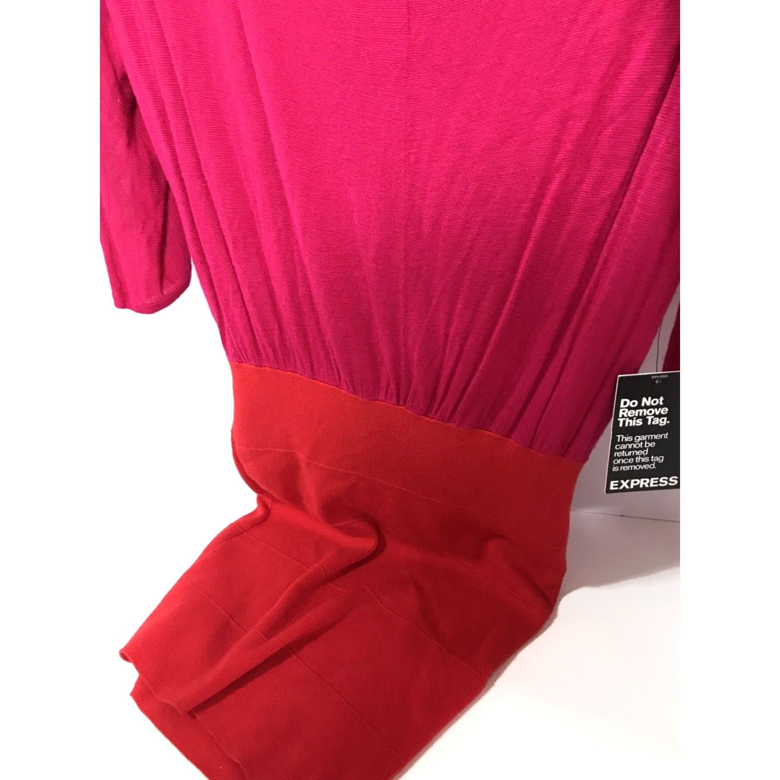 Express Express Women's Midi Dress Sheer Upper Colorblock 3/4 Sleeve Magenta & Red Size M NWT Size M / US 6-8 / IT 42-44 - 4 Thumbnail