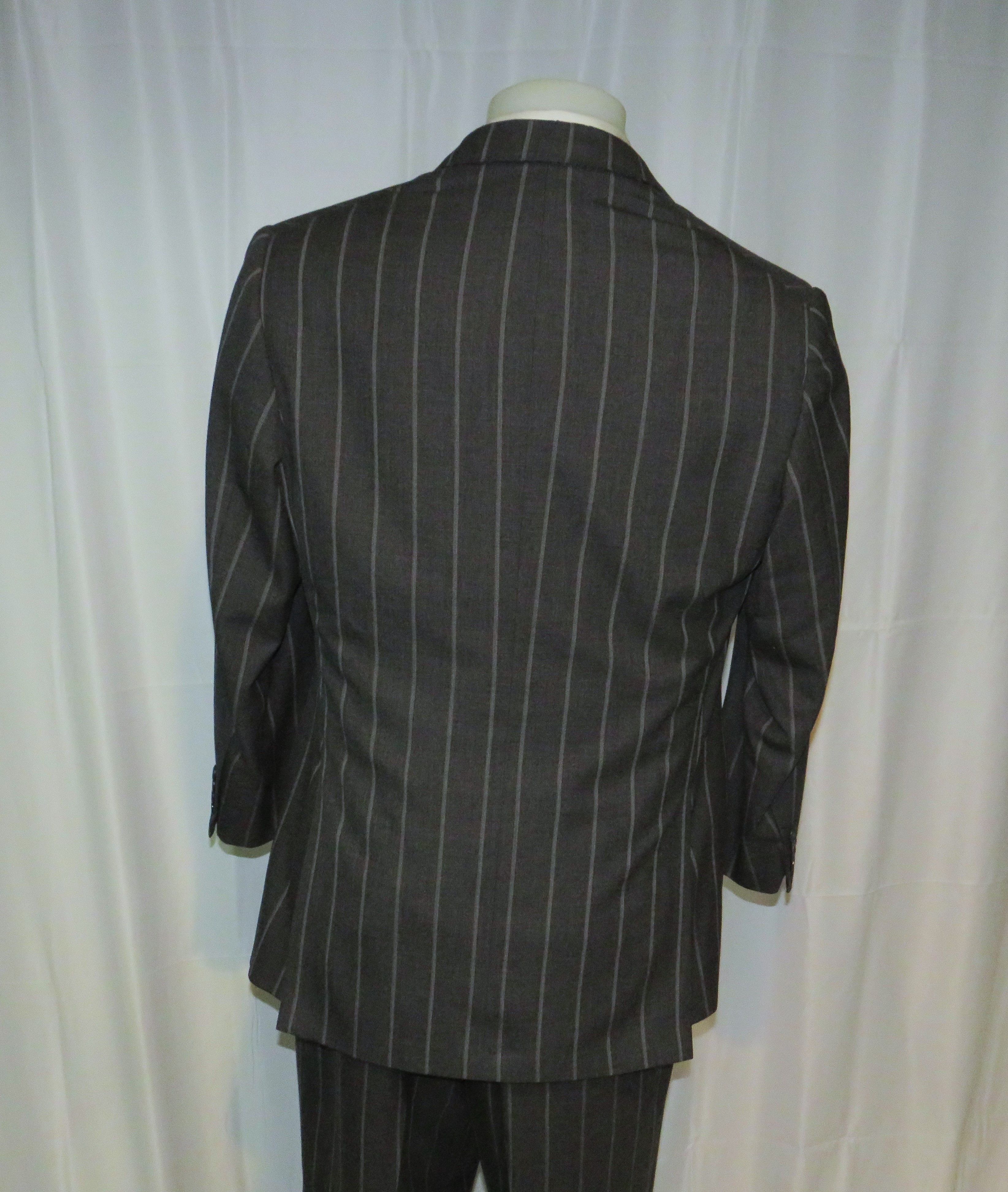 Alan Flusser × Martin Greenfield Bespoke Charcoal Gray Broadstripe Two Button Suit 40L Size 40L - 10 Thumbnail