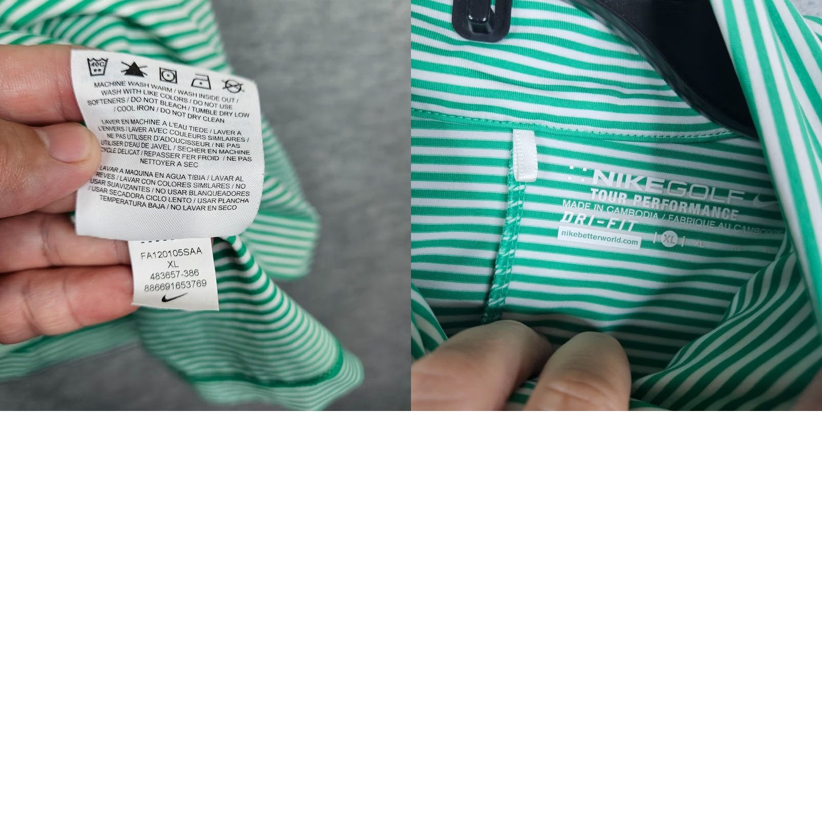 Nike Nike Dry Fit Polo Golf 1/2 Zip Stripes Green White Ruched Sleeve L Women Activewear Top Polo Size ONE SIZE - 8 Thumbnail