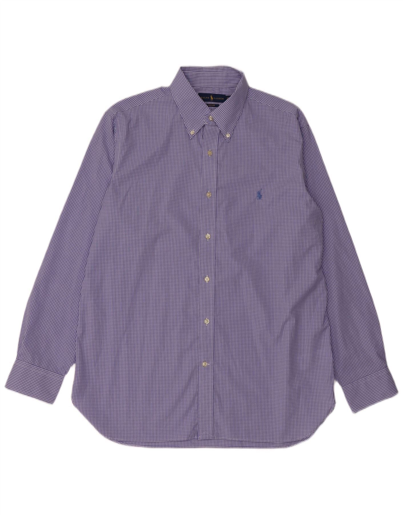 Ralph Lauren Mens Shirt 16 1/2 Large Blue Gingham Cotton Size US L / EU 52-54 / 3 - 1 Thumbnail