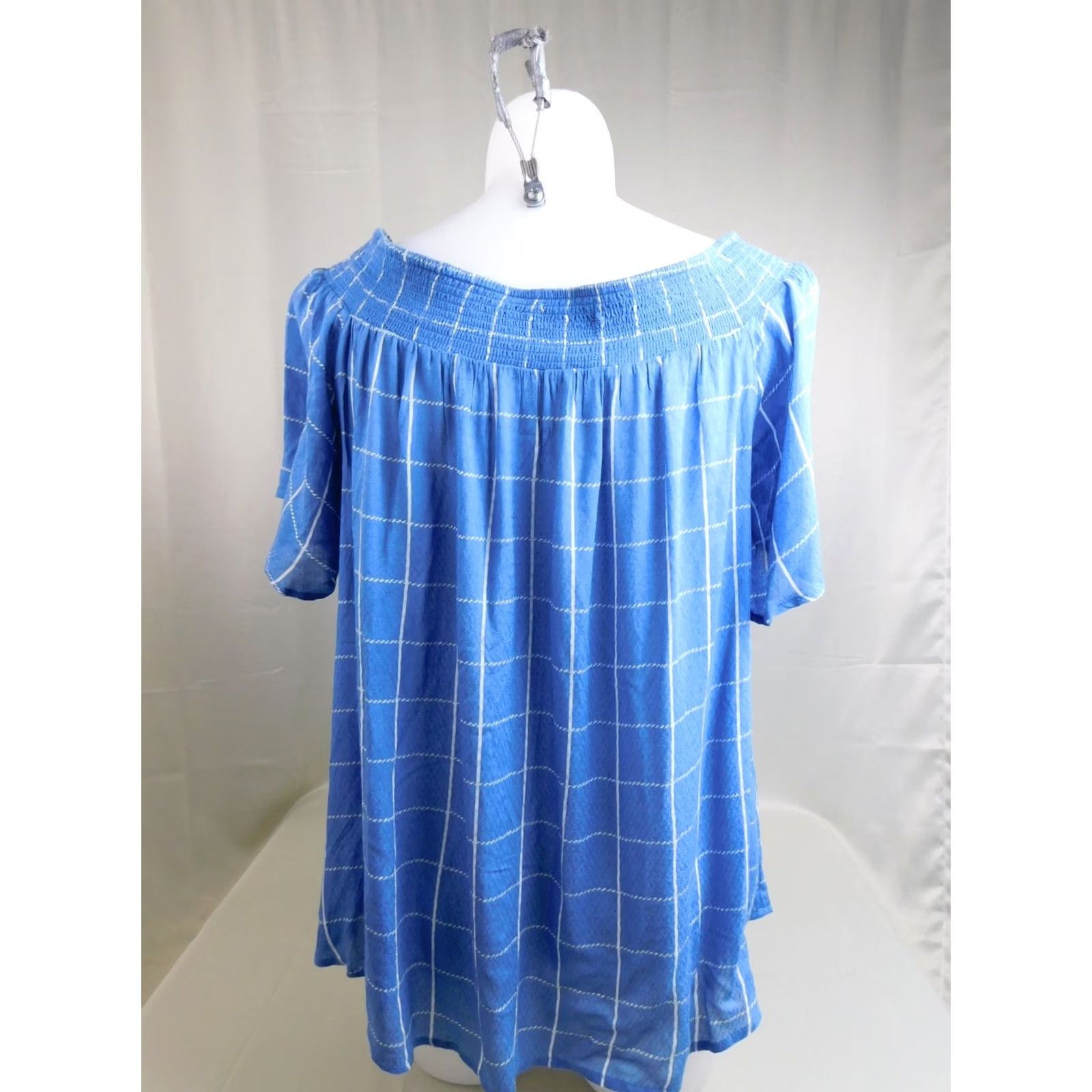 Vintage Style & co. Plus Size Poolside Checkered Off-The-Shoulder Top 3X Blue Blouse Womens Size XXL / US 16-18 / IT 52-54 - 4 Thumbnail