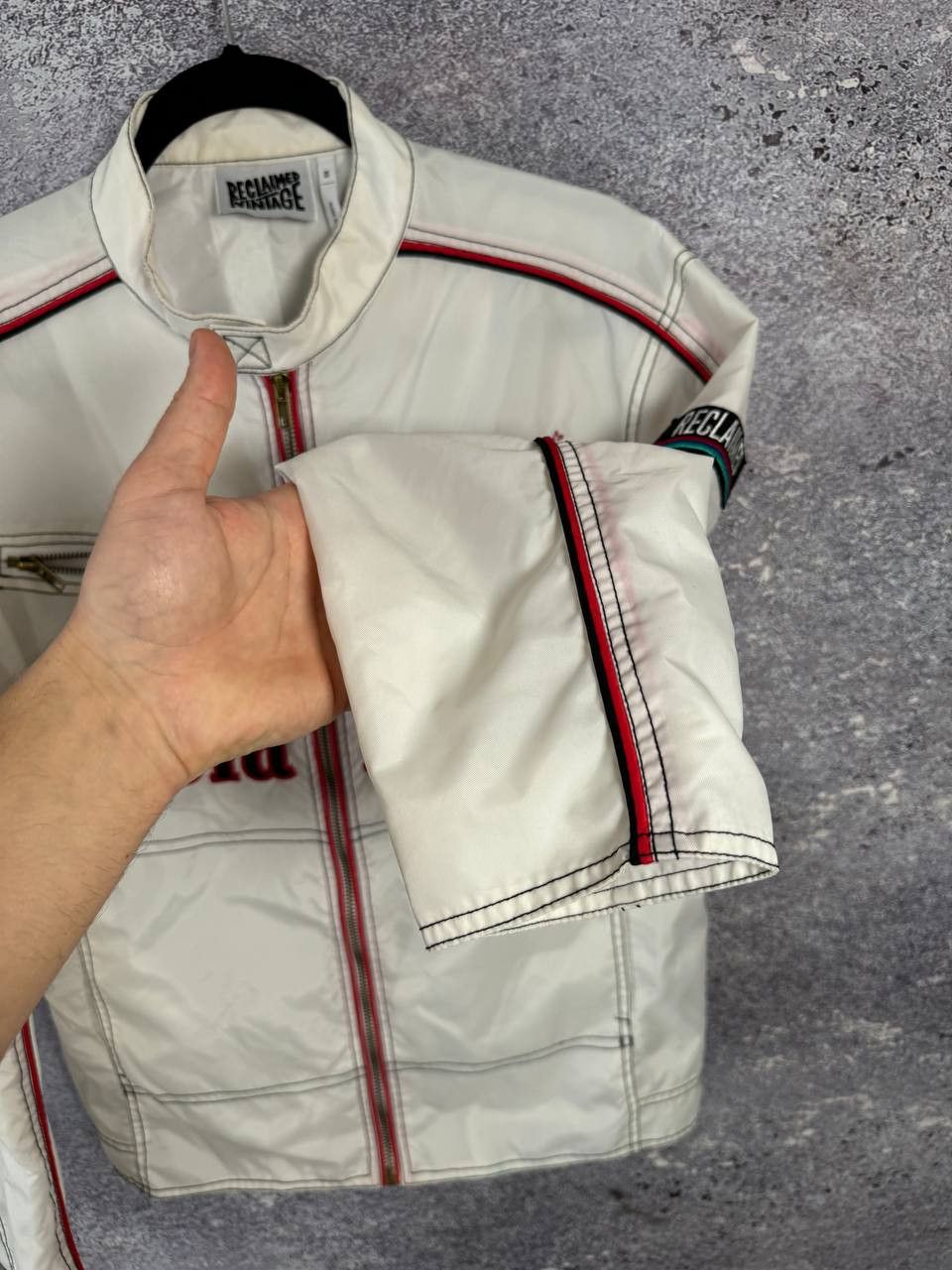 Vintage Reclaimed Vintage Biker Jacket Nylon White Men's Xs size Size US XS / EU 42 / 0 - 13 Thumbnail