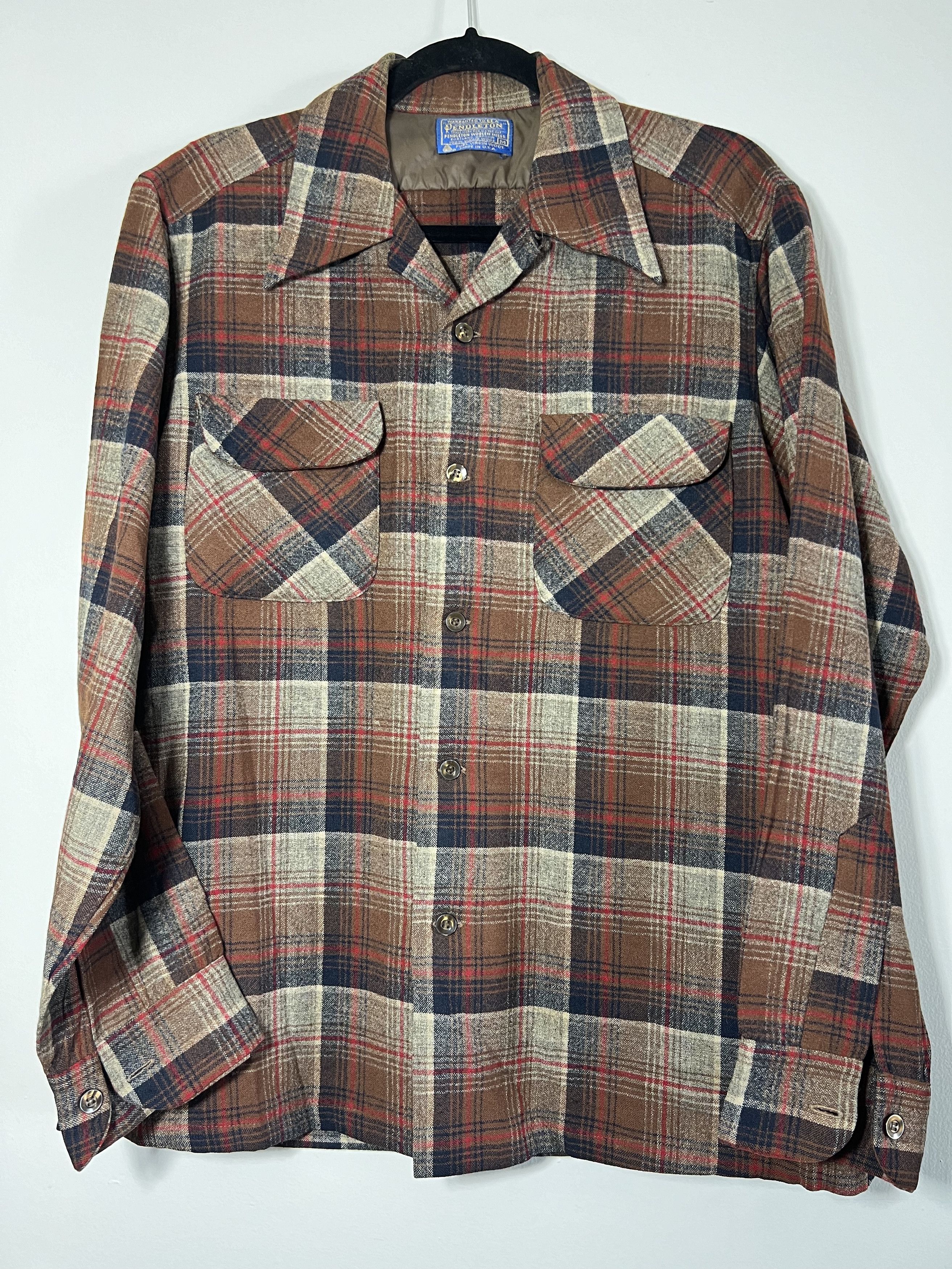 Pendleton × Vintage Vintage 1960's-1970's Pendleton Red Blue Brown Plaid Shirt Size US M / EU 48-50 / 2 - 1 Thumbnail