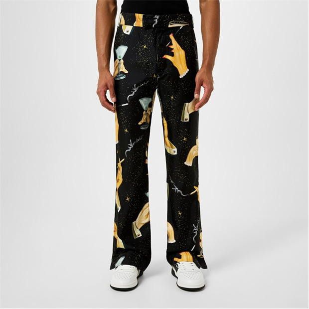 Amiri AMIRI Champagne Graphic-Print Wide-Leg Silk Trousers Size US 30 / EU 46 - 4 Thumbnail