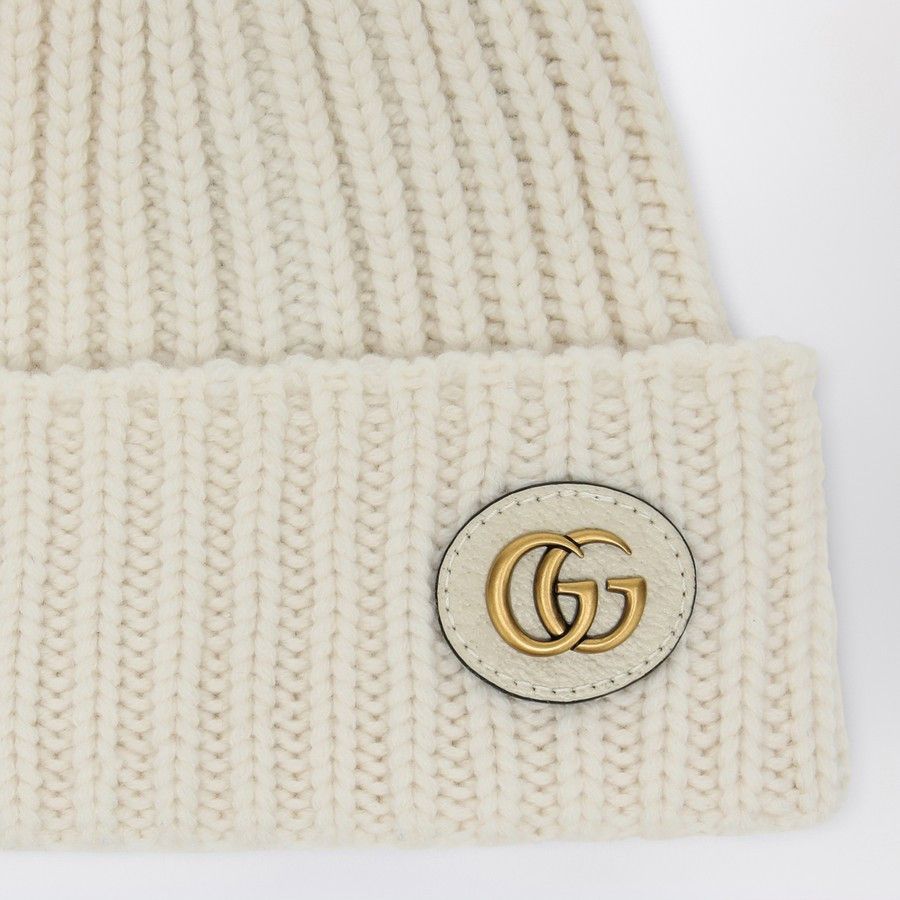 Gucci o1d2blof0824 Size: M / Cashmere Cap With Logo in Ivory Size ONE SIZE - 3 Thumbnail