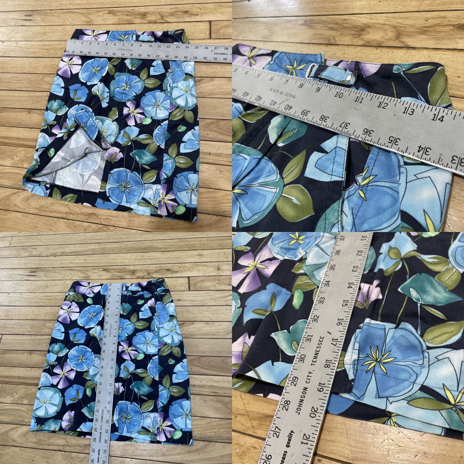 Talbots VINTAGE Talbots Skirt Hawaiian Floral Midi Cotton Canvas Belted Blue Green Black Women 2 Regular Summer Spring Womens Size 26" / US 2 / IT 38 - 8 Thumbnail