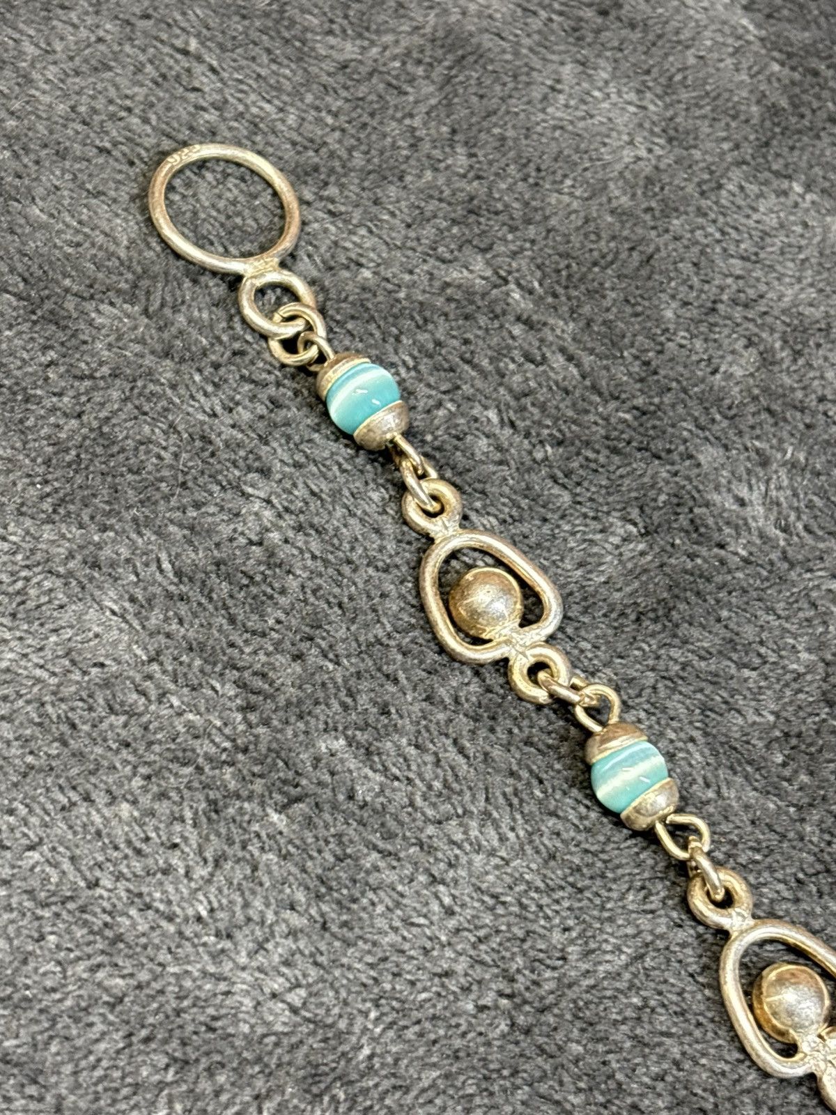Other Vintage Sterling Silver Blue Cats Eye Beaded Ball Bracelet Size ONE SIZE - 4 Thumbnail