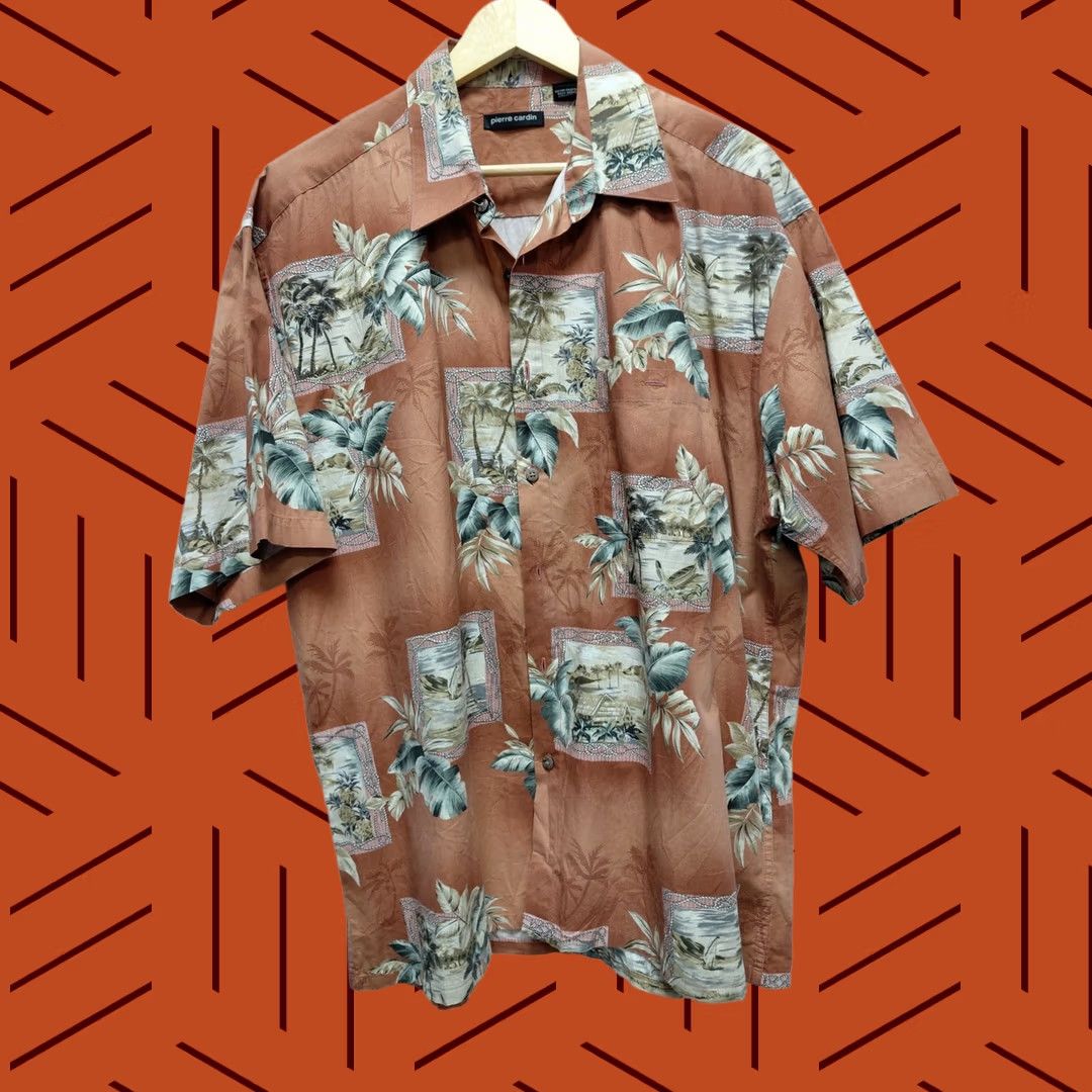 Pierre Cardin Pierre Cardin Hawaiian Shirt Brown Floral Woven Short Sleeve Men Size XL Size US XL / EU 56 / 4 - 1 Thumbnail