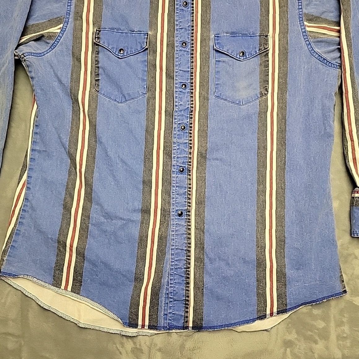 Wrangler VINTAGE Wrangler Brush Popper Shirt Men XL Blue Striped Pearl Snap Western King? Size US XL / EU 56 / 4 - 2 Thumbnail