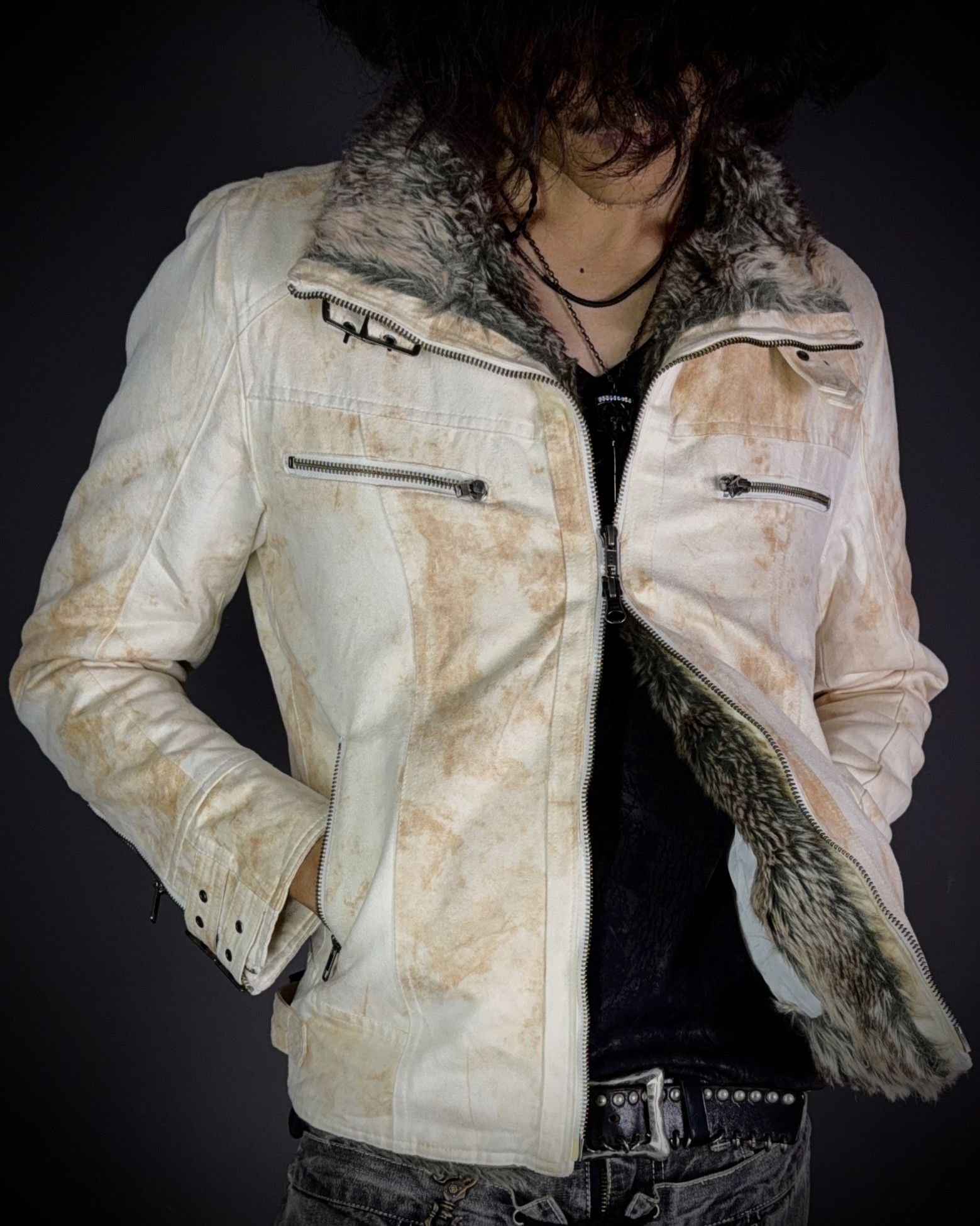 Schlussel Schlussel Aged Bone Faux Fur Rider Jacket Size US M / EU 48-50 / 2 - 1 Thumbnail