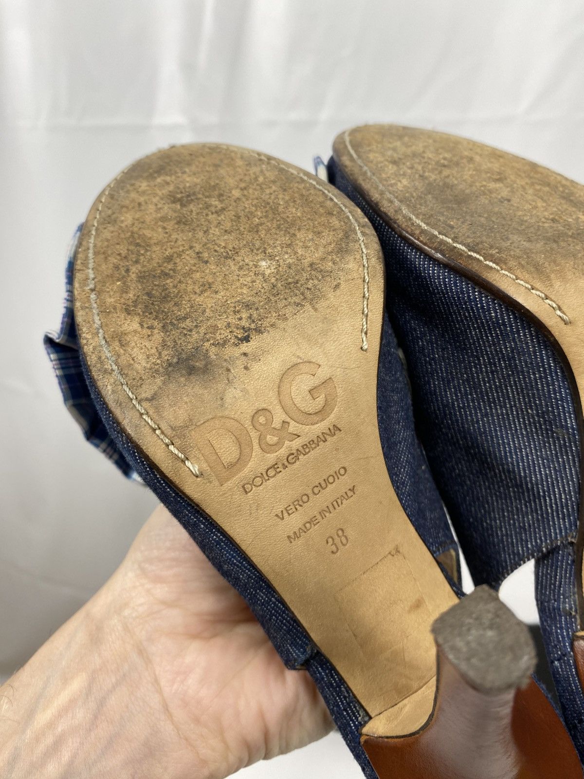 Dolce & Gabbana Dolce & Gabbana Denim Sandals Slingback Plaid size 38 Size US 8 / IT 38 - 8 Thumbnail