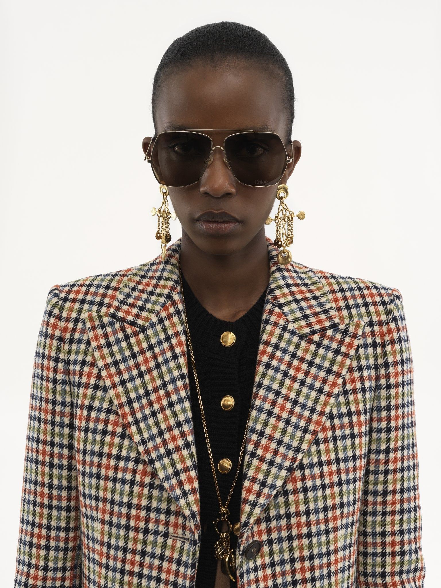 Chloe o1loc1c11125 Check Wool Tailored Jacket in Multicolor Size M / US 6-8 / IT 42-44 - 6 Thumbnail
