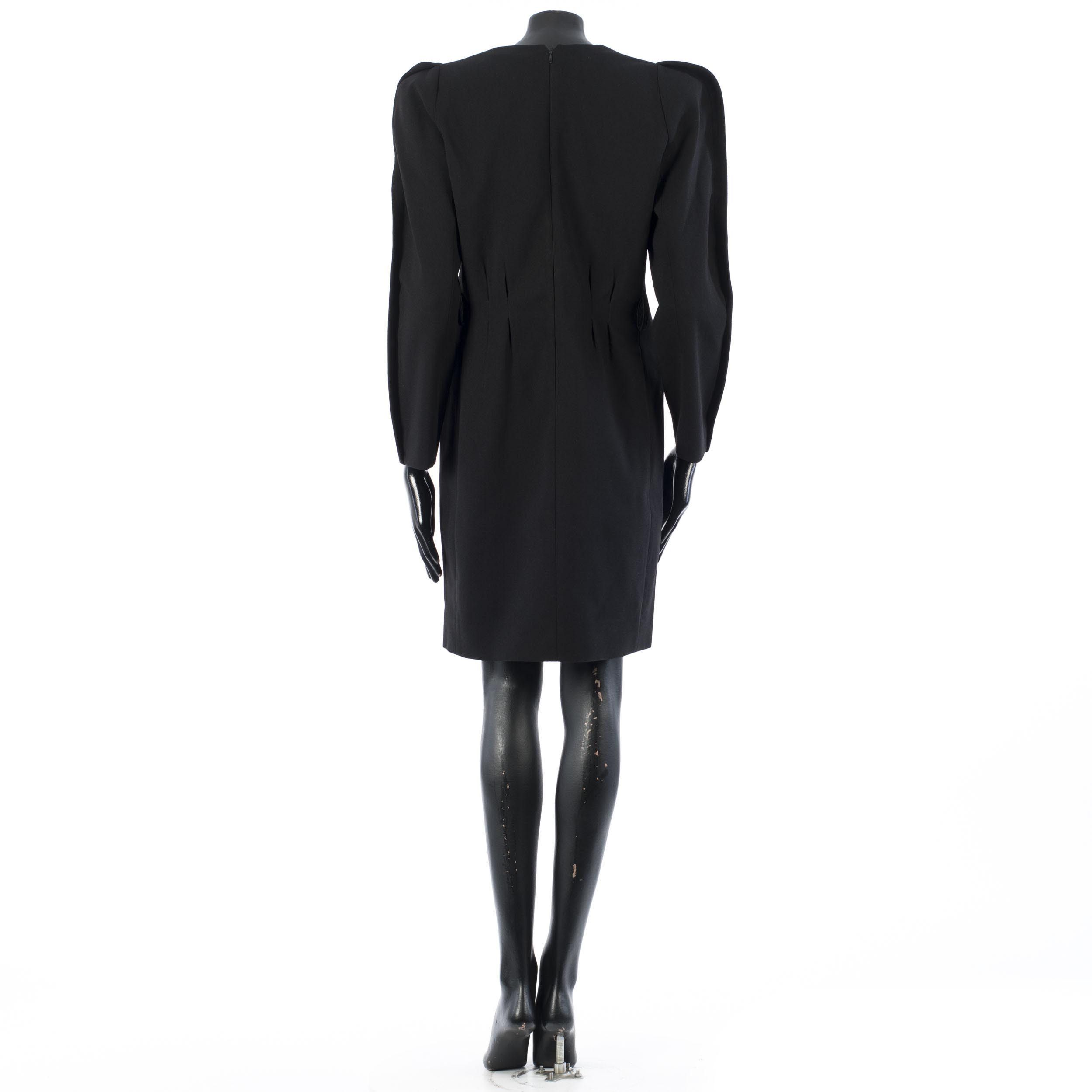 Givenchy Black Crepe Wool Mini Dress - Padded Shoulders, Belt Size M / US 6-8 / IT 42-44 - 5 Thumbnail