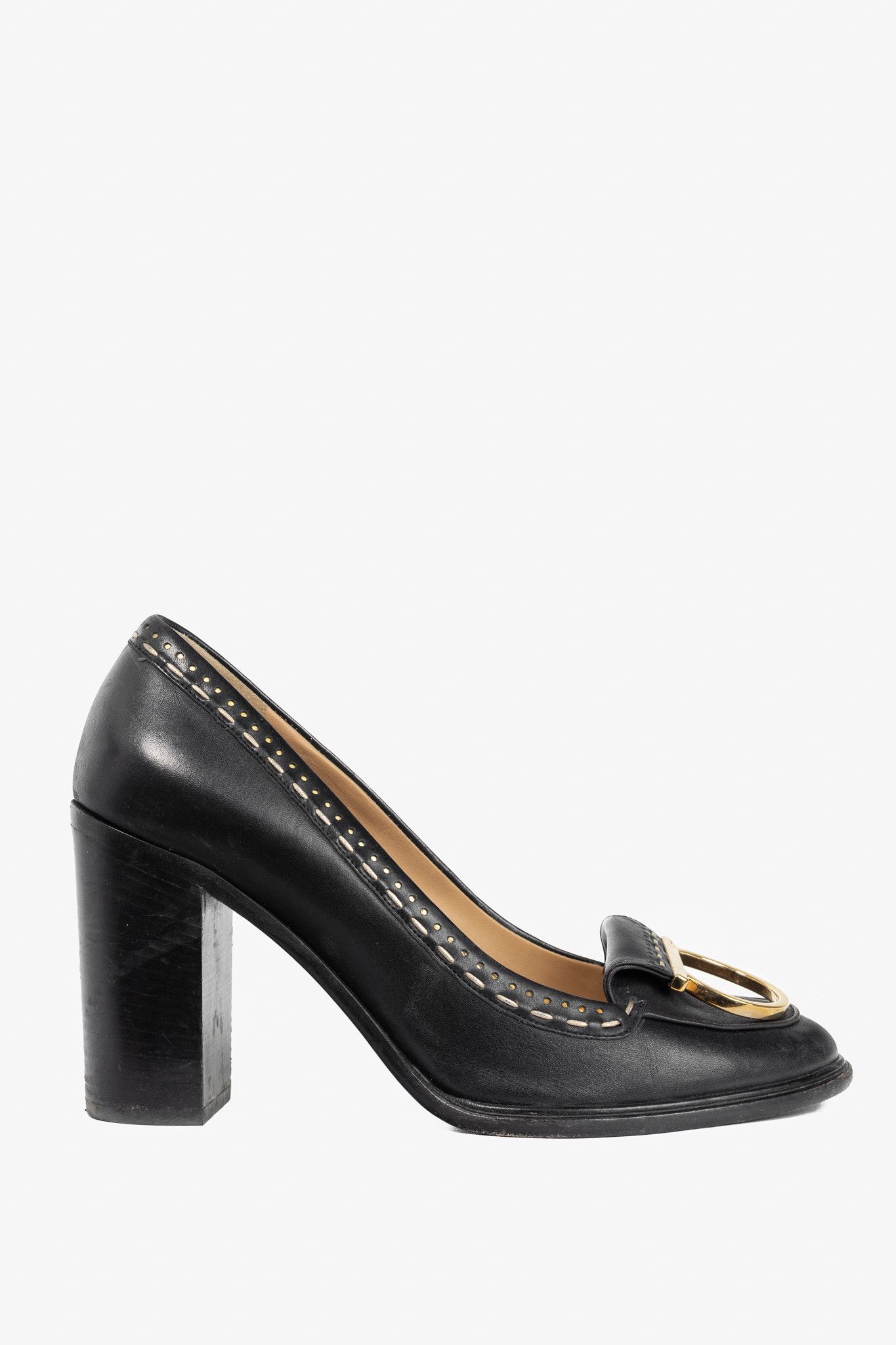 Salvatore Ferragamo Salvatore Ferragamo Fele Gancino Stitched Block-Heel Pumps Size US 10 / IT 40 - 1 Thumbnail