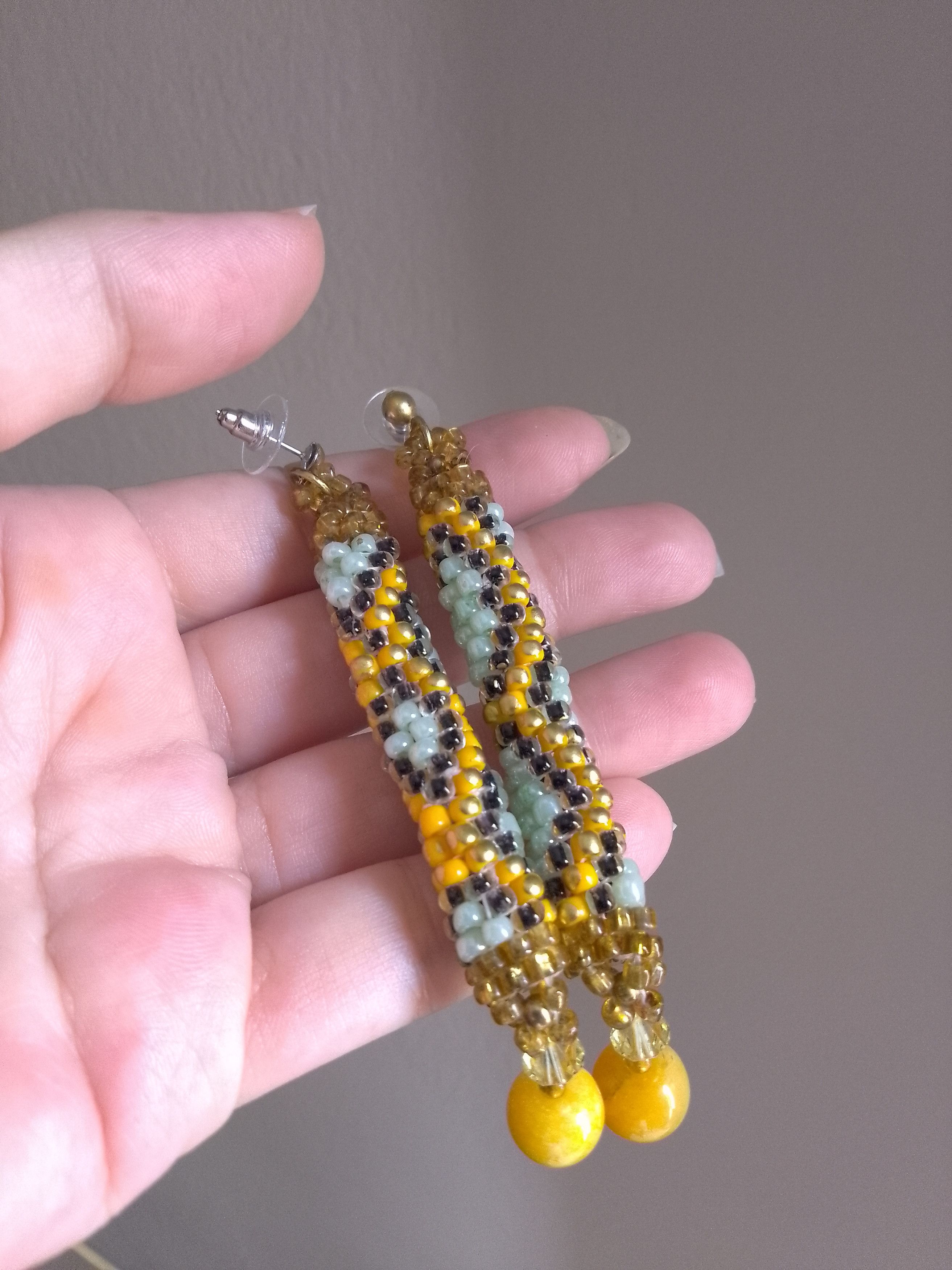 Handmade Earrings python skin natural yellow amber&Swarovski crystal Size ONE SIZE - 2 Thumbnail