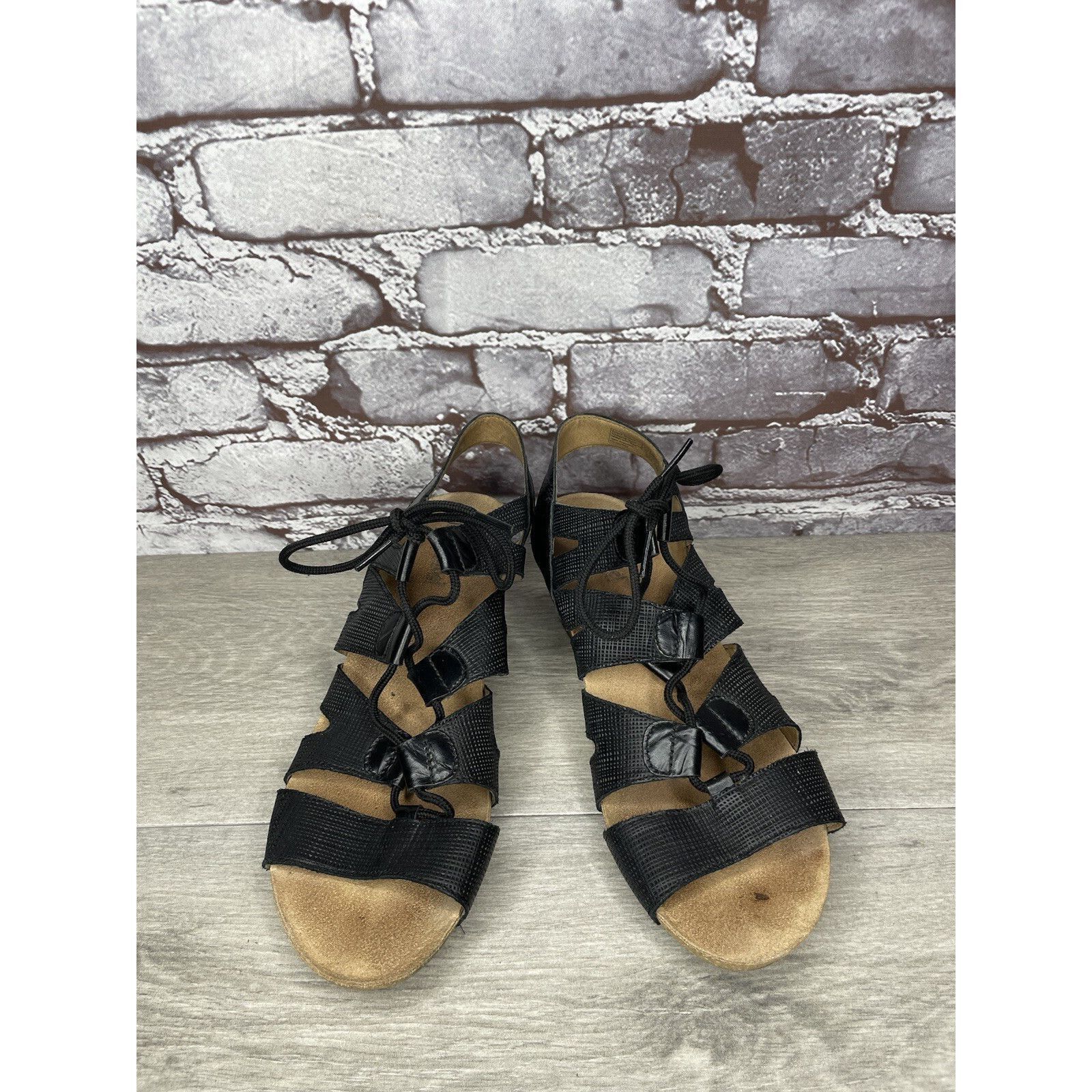 JOSEF SEIBAL Josef Seibel Ruth 29 Black Leather Casual Lace Heel Sandals Size US 9.5 / IT 39.5 - 18 Thumbnail