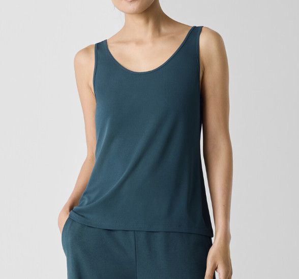 Eileen Fisher Stretch Silk Jersey Scoop Neck Tank Agean Green ( 3X ) Size 3XL / US 20-22 - 1 Thumbnail