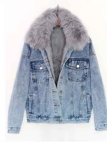Chicos Womens Fleece Fur lined Denim Jacket Size L / US 10 / IT 46 - 1 Thumbnail
