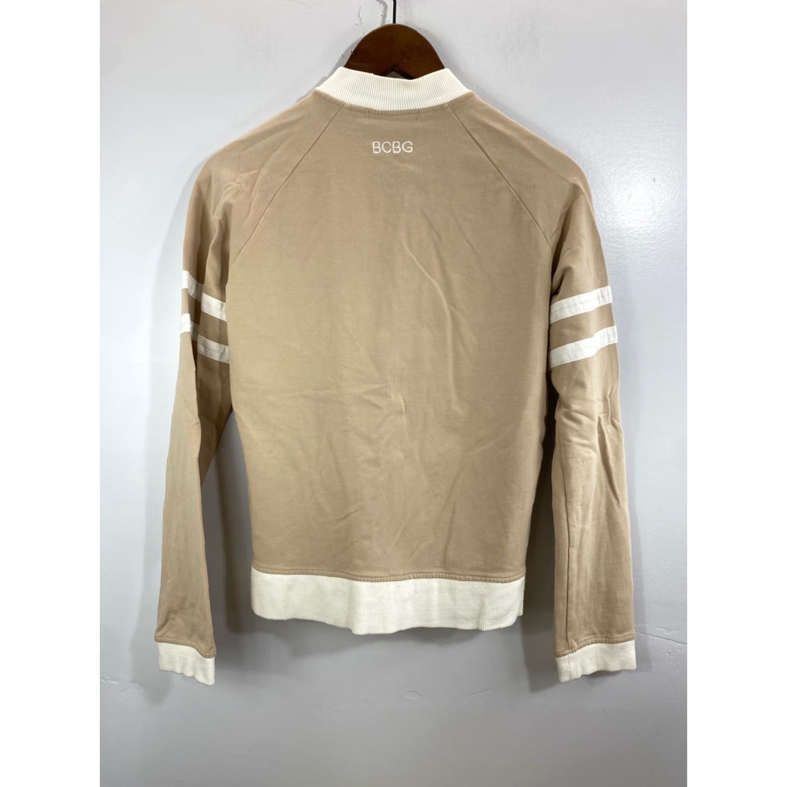Bcbgmaxazria BCBG MAX AZRIA Jacket Women’s Medium Full Zip Bedazzled Logo Rhinestone Pockets Hooded Beige M Size M / US 6-8 / IT 42-44 - 3 Thumbnail