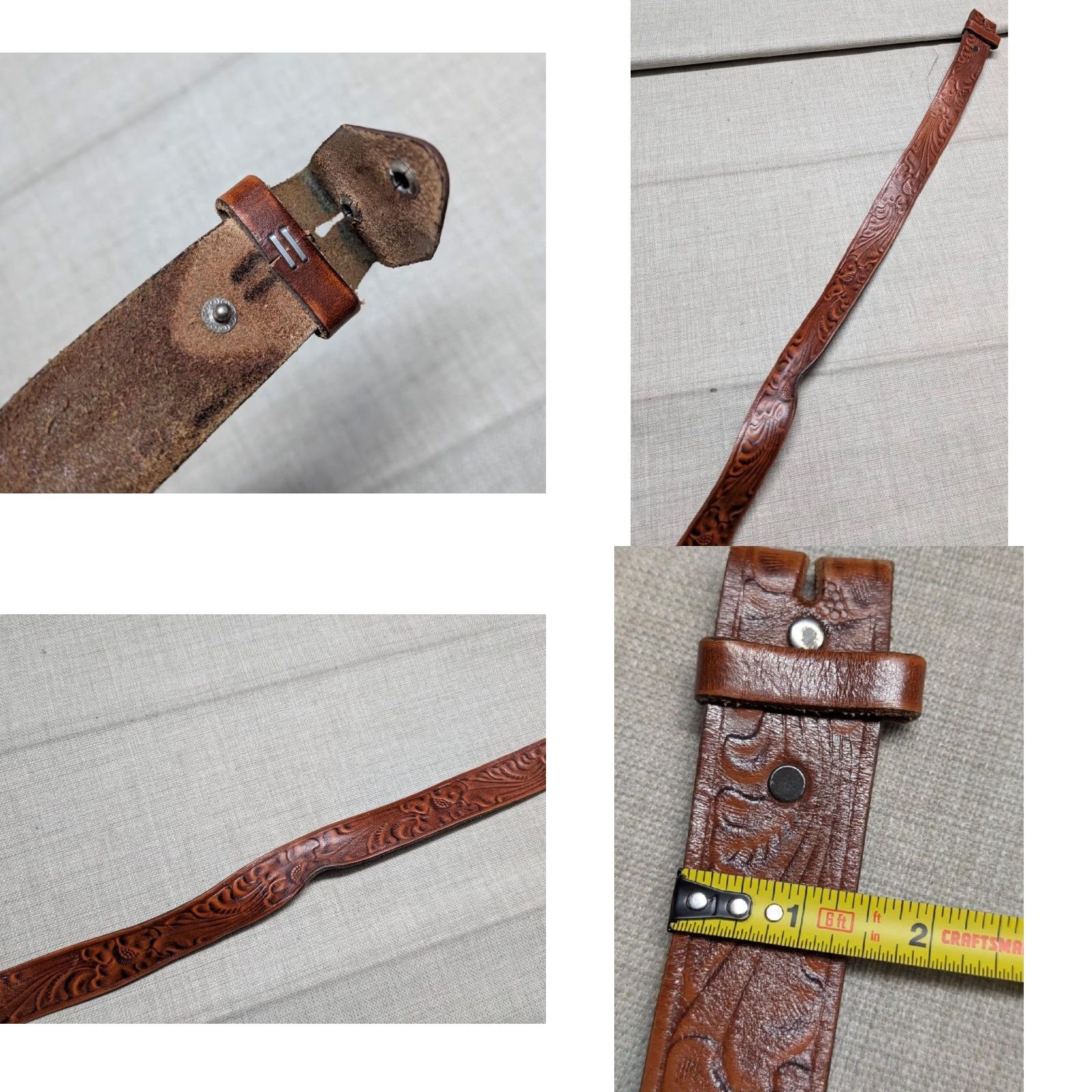 Vintage VINTAGE western belt brown 38 leather cowhide floral tooled belt Men Adult Regular 1-1/2" width Southwestern buckle snaps 34.5-42.5 Size 38 - 8 Thumbnail