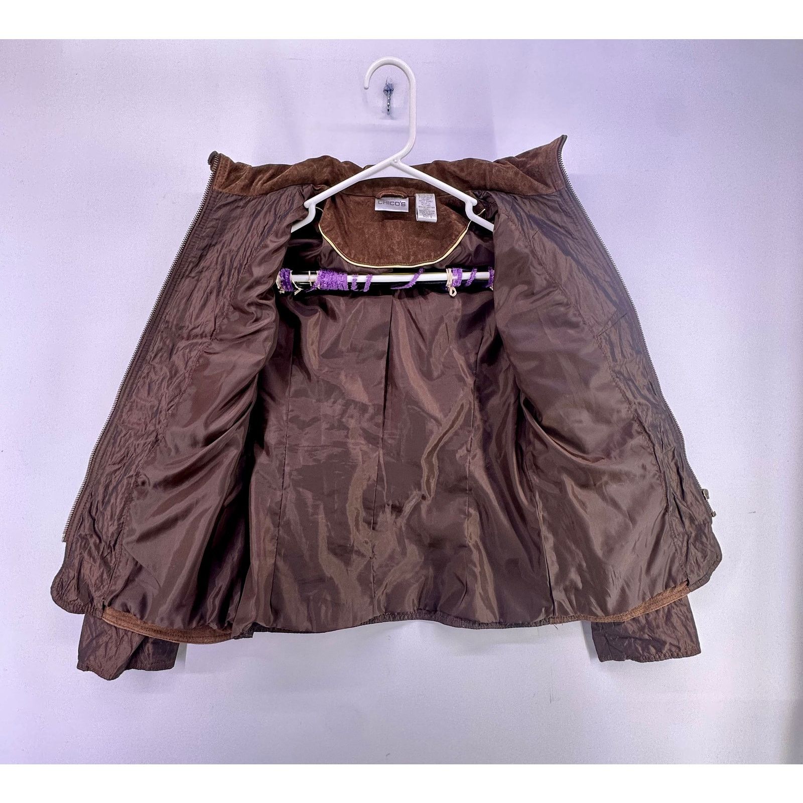 & Other Stories Vintage Chicos Brown Leather Suede Trim Nylon Jacket Size 0 Size XS / US 0-2 / IT 36-38 - 9 Thumbnail