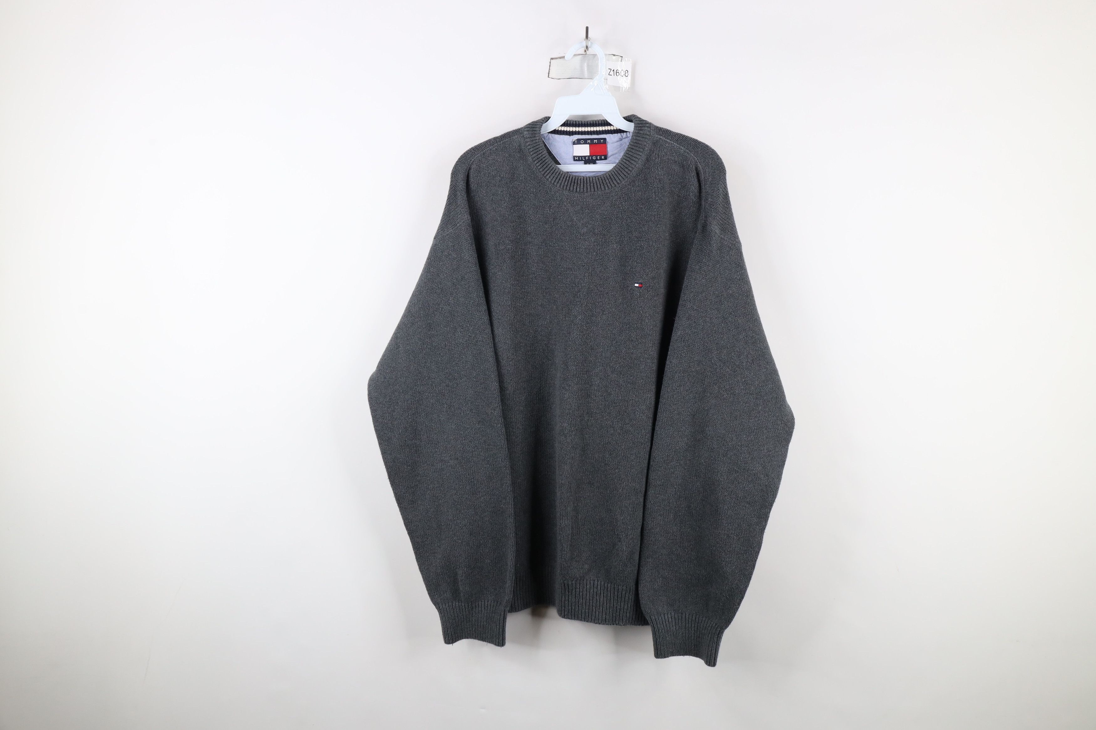 Vintage 90s Tommy Hilfiger Cotton Knit Crewneck Sweater Gray