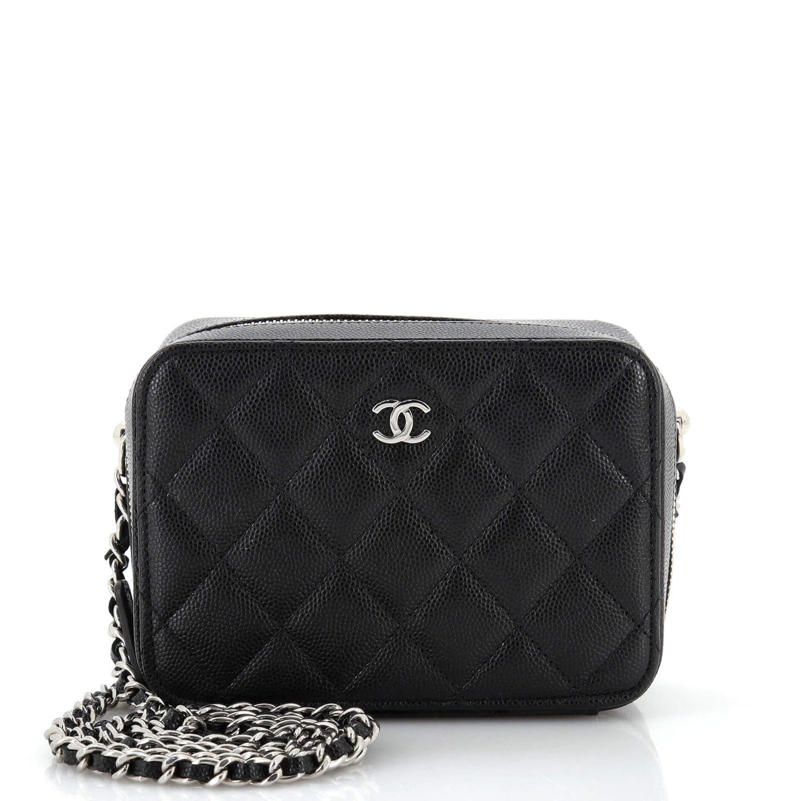 image of Chanel Square Cc Chain Camera Bag Quilted Caviar Mini in Black, Women's