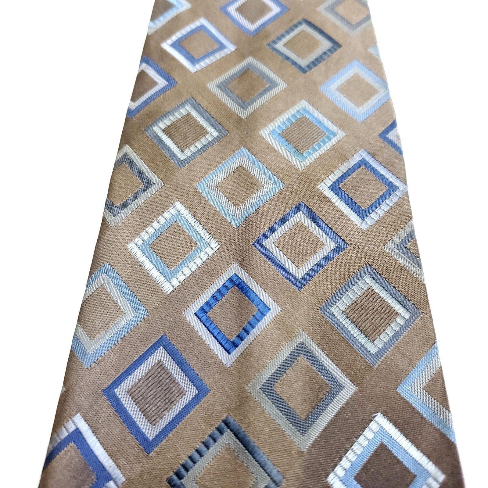 Croft & Barrow Croft & Barrow Beige Blue Woven Geometric Silk Tie Stain Res Size ONE SIZE - 2 Thumbnail