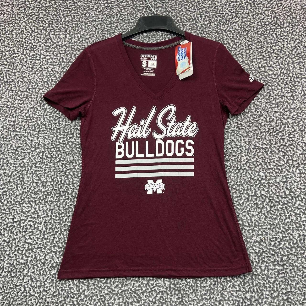 Adidas Mississippi State Bulldogs Shirt Women S Short Sleeve V-Neck Size S / US 4 / IT 40 - 1 Thumbnail