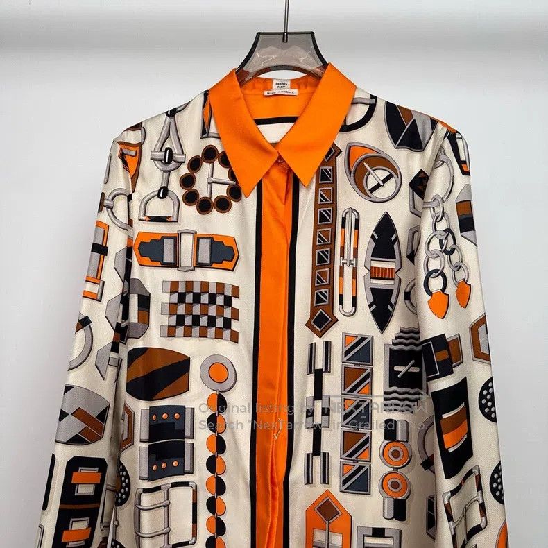 Hermes Hermes Classic Orange Totem Element Mulberry Silk Long Sle Size XS / US 0-2 / IT 36-38 - 3 Thumbnail