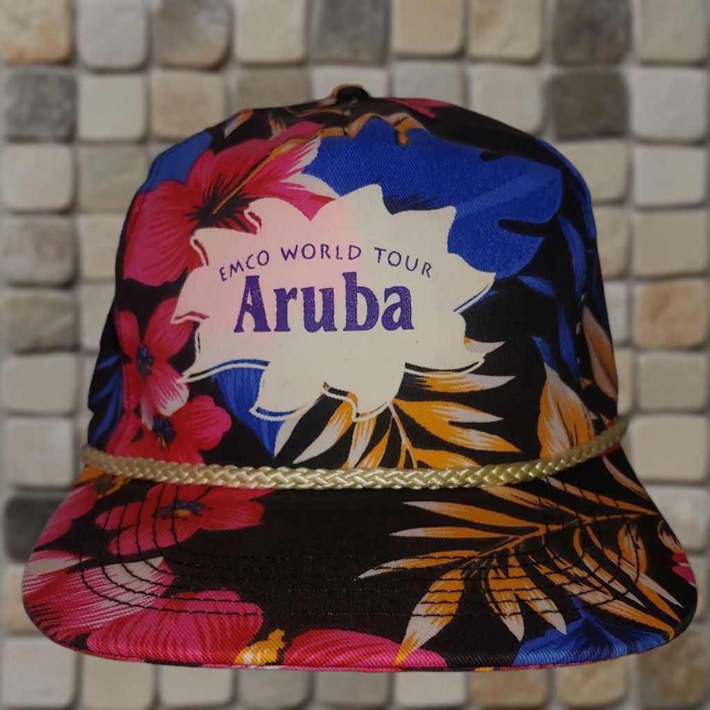 Vintage VINTAGE EMCO Aruba Cap World Tour Beach Floral Canvas Trucker Black Adjustable Unisex Adults Cap Cobra Size ONE SIZE - 1 Thumbnail
