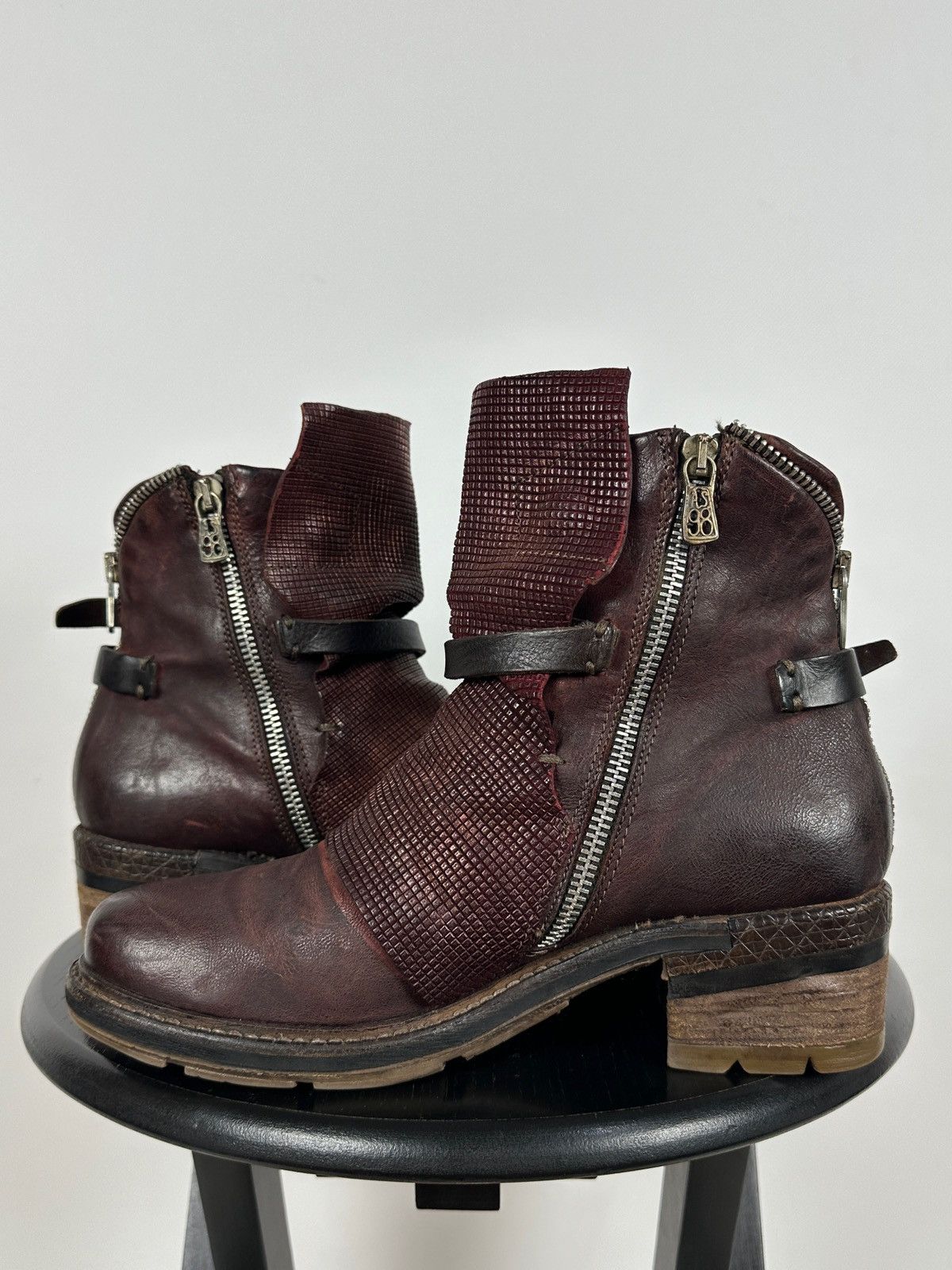 A.S.98 A.S.98. Airstep Burgundy Leather Biker Ankle Boho Boots Size US 9 / IT 39 - 9 Thumbnail