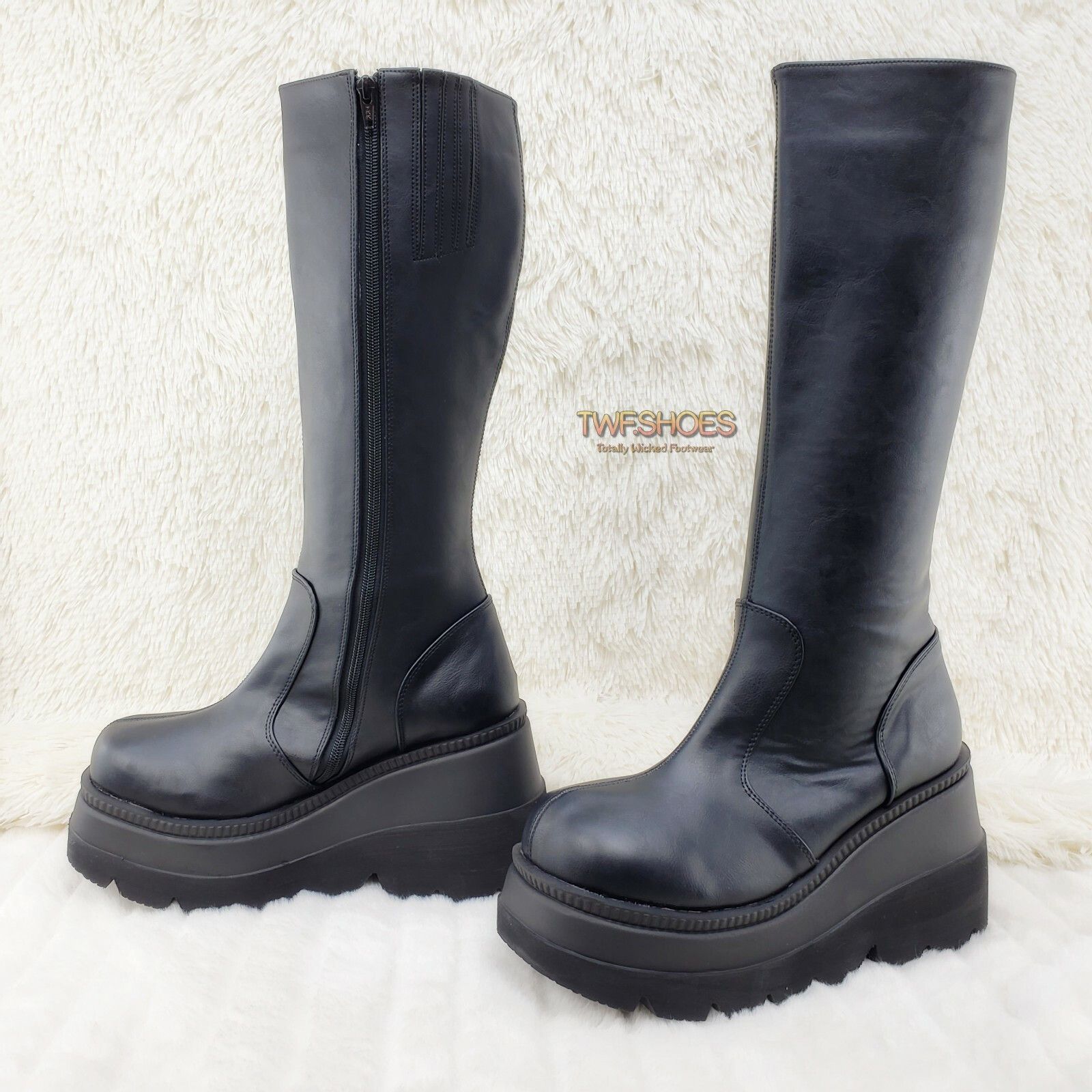 Demonia Cult DEMONIA Shaker 100 Black Matte Platform 4.5" Wedge Heel Knee Size US 12 / IT 42 - 7 Thumbnail