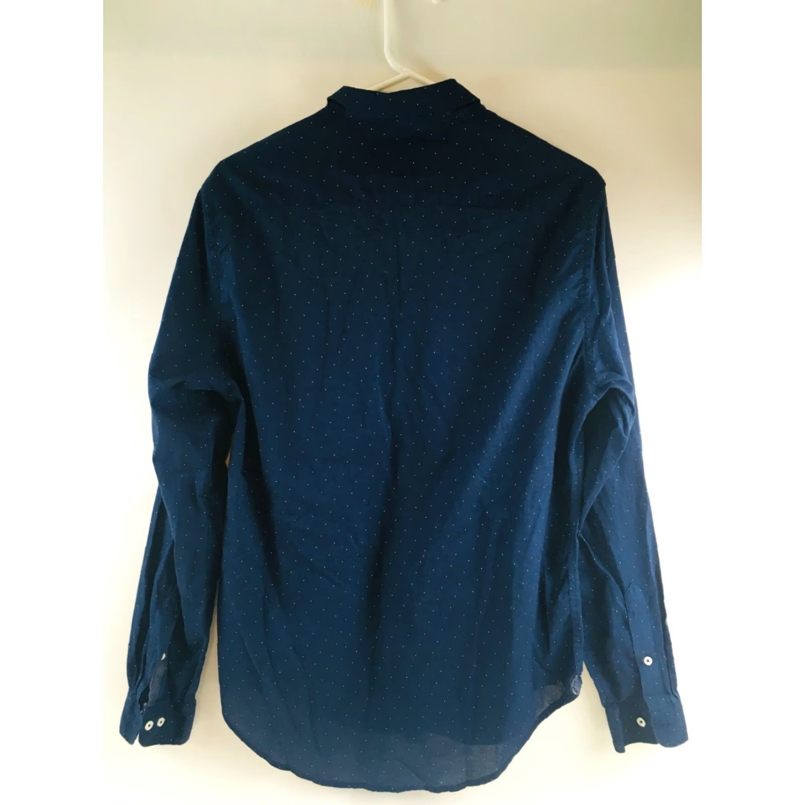 Denime Denim & Flower Shirt Men Large Navy Blue Button-Down Micro Dots Polka Dot Denim Shirt Regular Fit Size US L / EU 52-54 / 3 - 2 Thumbnail
