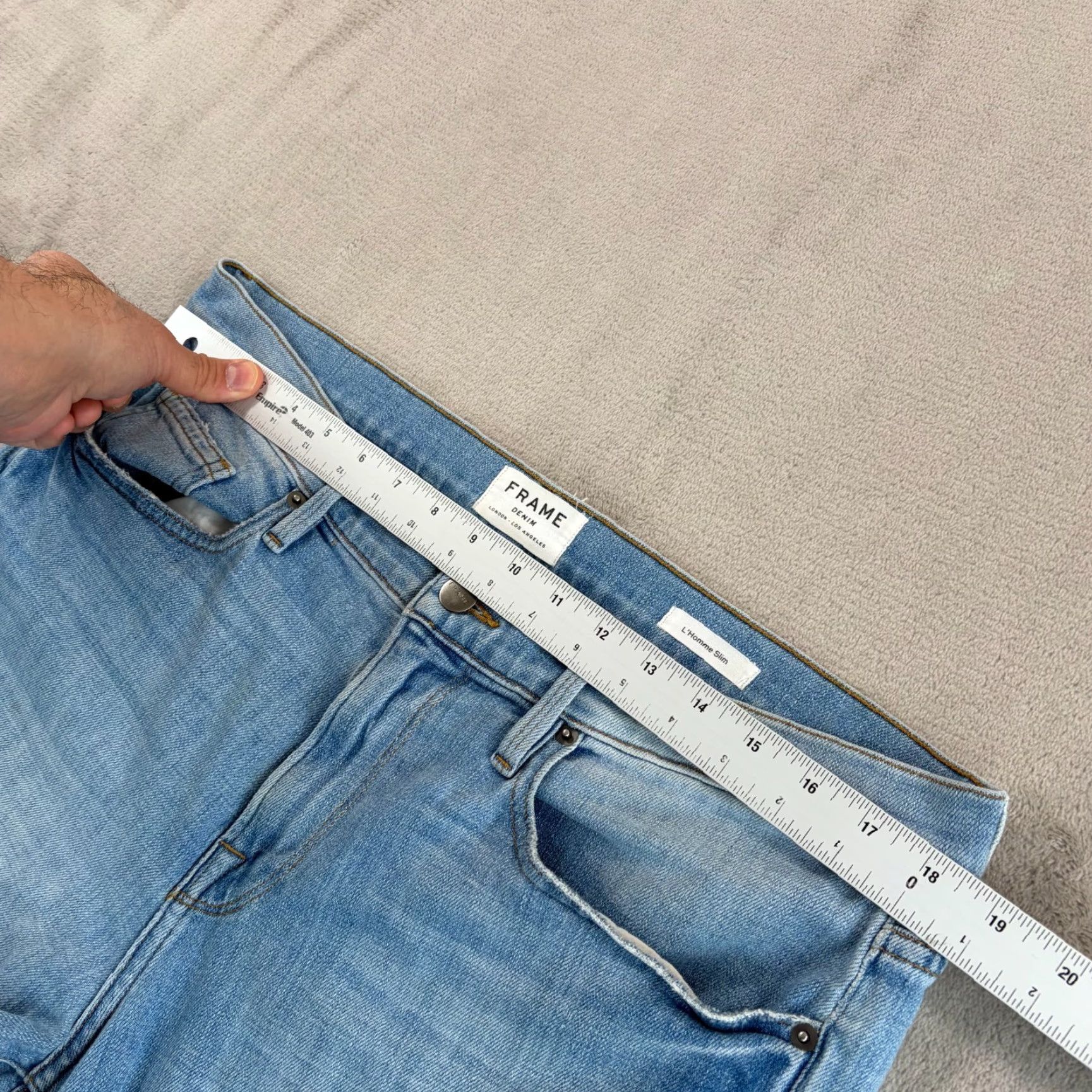 Frame FRAME L'Homme Slim Jeans Finn 36x34 Denim Male 36 Regular Blue 5-Pocket Button Zip Stretch Vintage No N/A Size US 36 / EU 52 - 4 Thumbnail