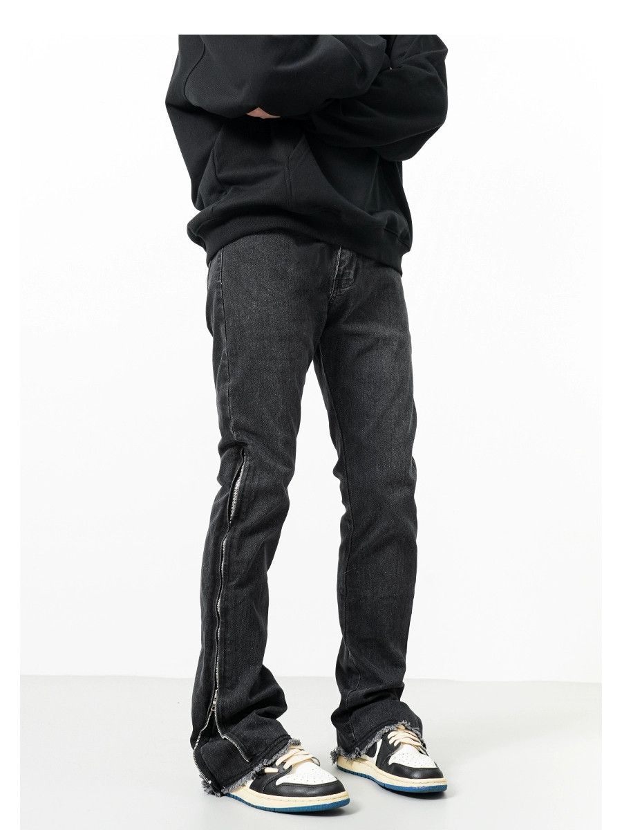 zipper damaged punk faded flared jeans