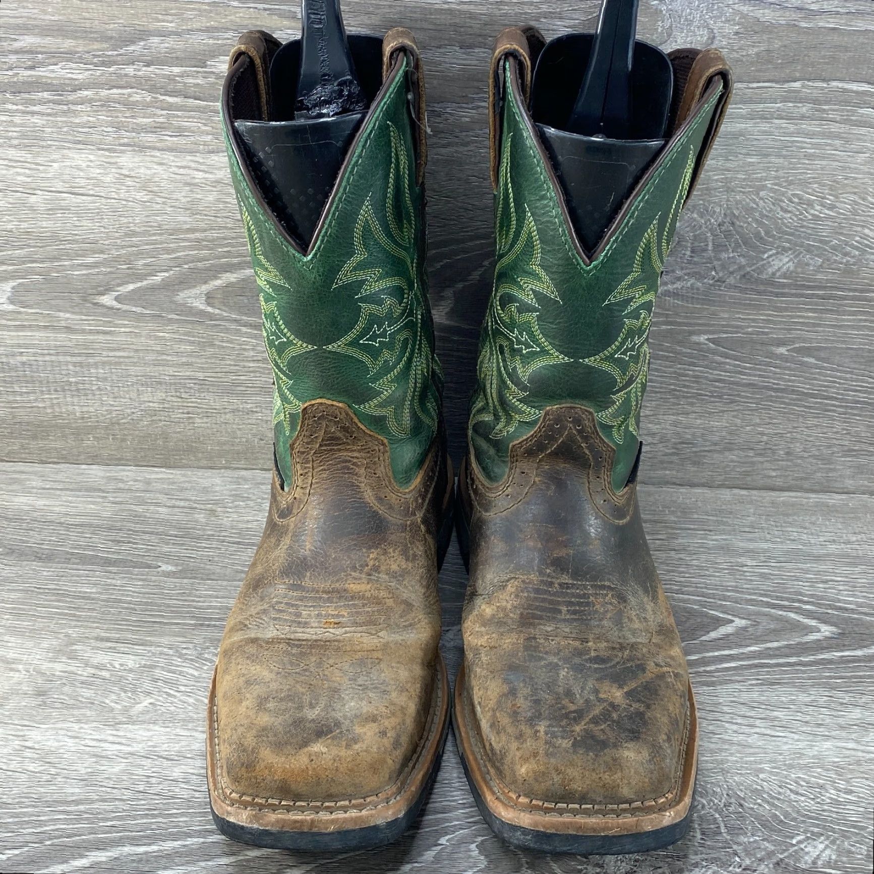 Justin Boots Justin Mens 9 D Waterproof Boots Work Cowboy Leather Square Toe Brown Green Boots Mens Size US 9 / EU 42 - 3 Thumbnail