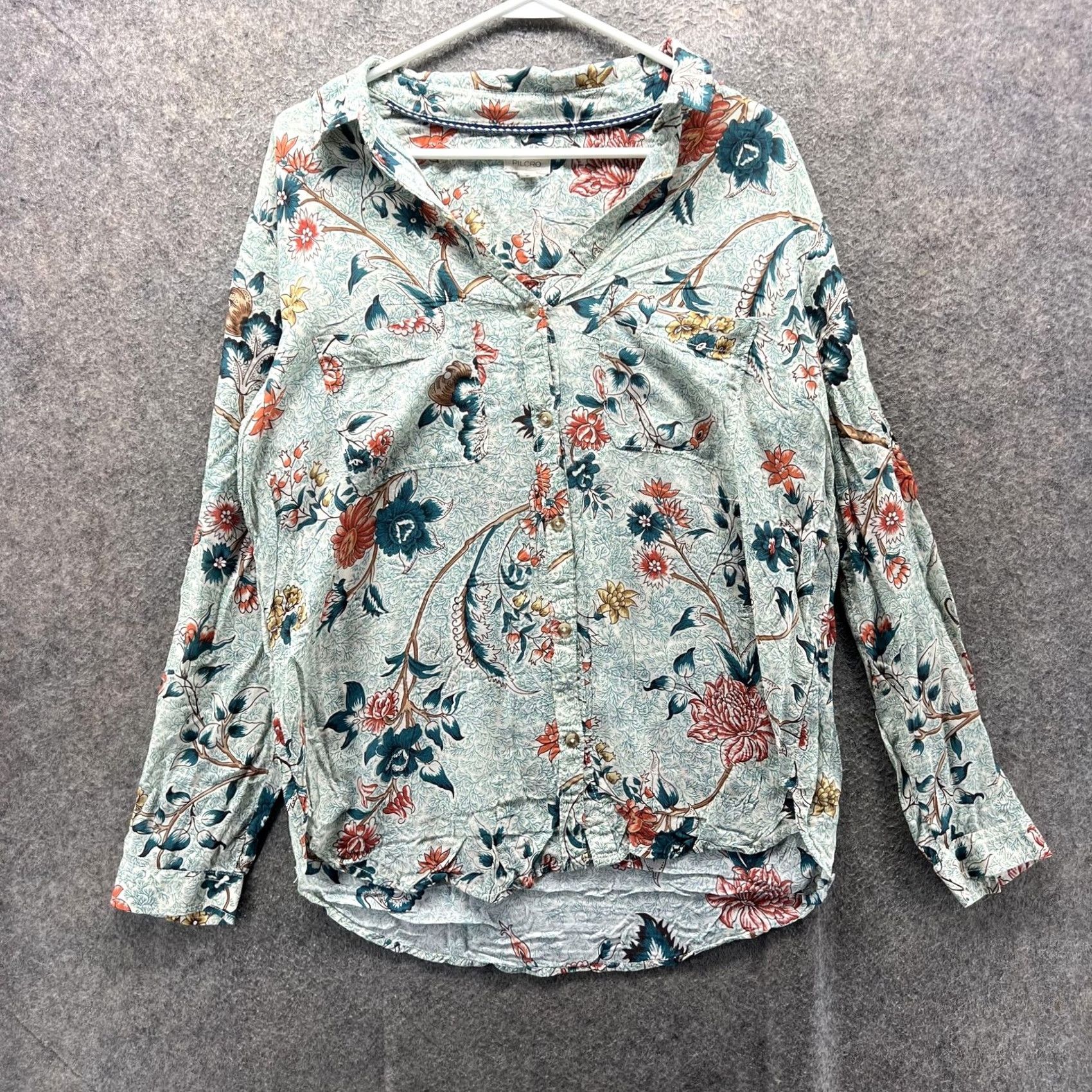 Vintage Pilcro Tunic Blouse Womens Medium Green Floral Button Front Modal Top Shirt Size M / US 6-8 / IT 42-44 - 2 Thumbnail