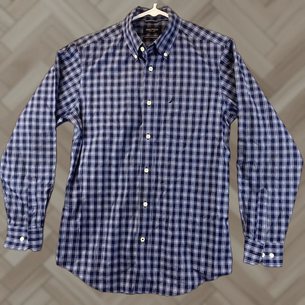 Nautica Nautica Dress Shirt Men Blue Cotton Long Sleeve Small S Check 14.5 Point Collar Barrel Cuff Regular Size Country-Region of Manufacture: China Size 36R - 1 Thumbnail