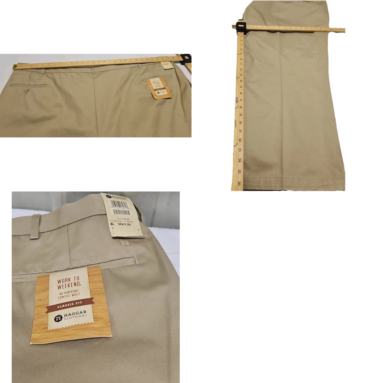 Haggar Haggar Khaki Pants 56W 26in Inseam Big & Tall Comfort Waist Classic Fit Solid Twill Cotton Flat Front Zip Button Mens Pants Size US 40 / EU 56 - 8 Thumbnail