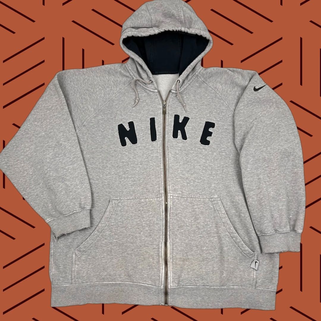 Nike Nike Hoodie Mens 2XL Gray Center Logo Swoosh Distressed Zip Pullover with Hood Pockets Vintage-Style 80s 90s Sportswear Classic Nike Sportswear Size US XXL / EU 58 / 5 - 1 Thumbnail