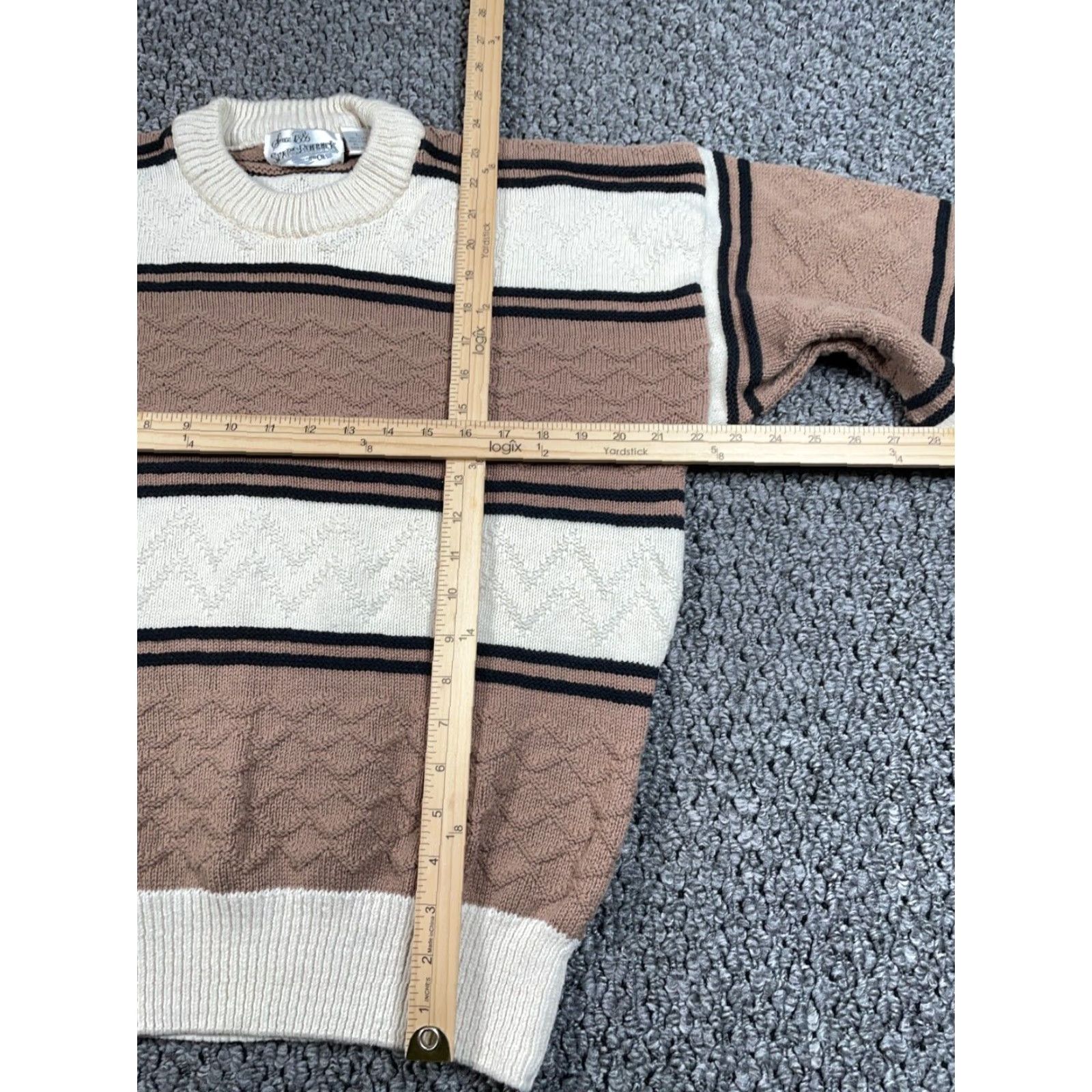Sears VINTAGE Sears 80s Striped Sweater Adult Large Beige Brown Chunky-Knit Preppy Mens Size US L / EU 52-54 / 3 - 4 Thumbnail