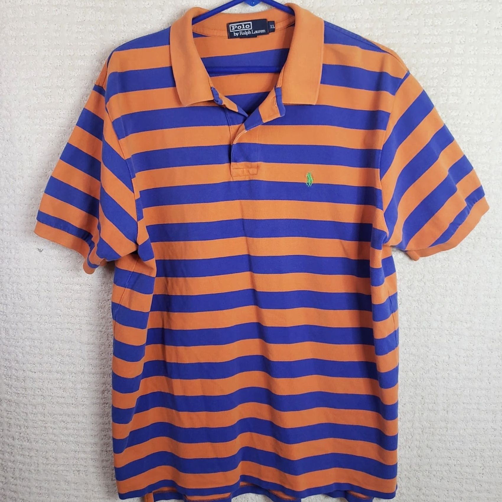 Ralph Lauren Polo Ralph Lauren Polo Golf Shirt XL Orange Blue Stripe Knit Cotton Short Sleeve Collared Button Logo Green Pony Mens Golf Classic Preppy Vintage No Size US XL / EU 56 / 4 - 2 Thumbnail