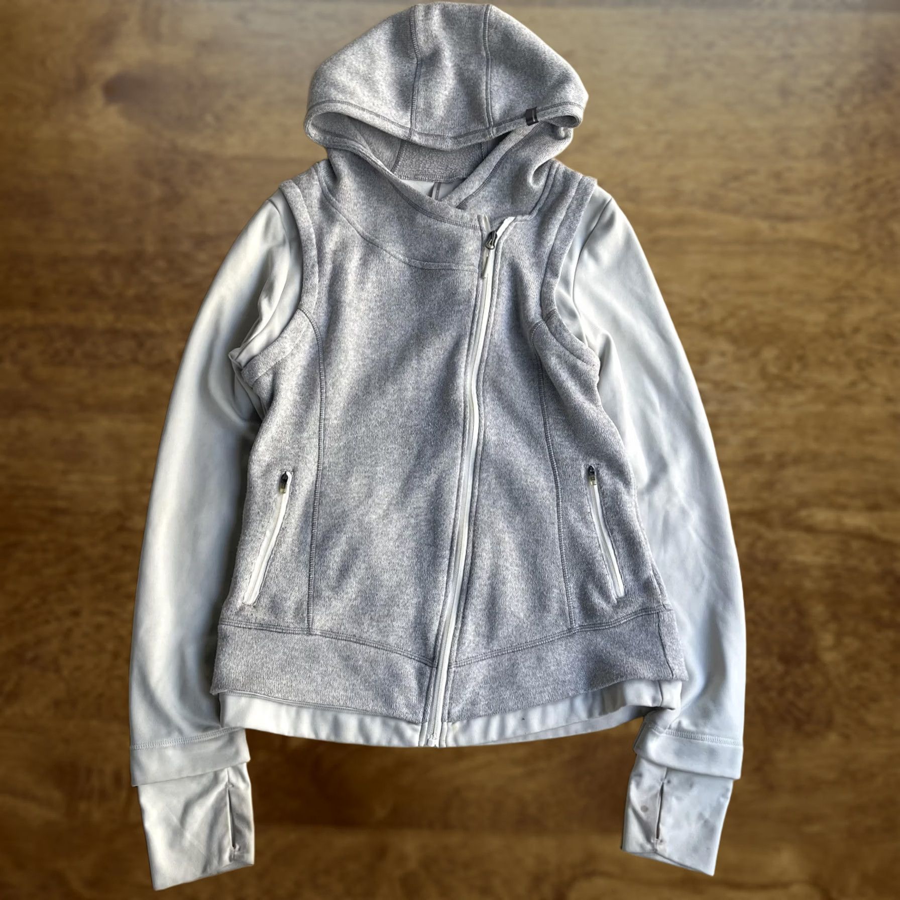 Vintage Mondetta Jacket Womens L Gray Hooded Full Zip Thumbholes Athletic Fleece Size L / US 10 / IT 46 - 1 Thumbnail