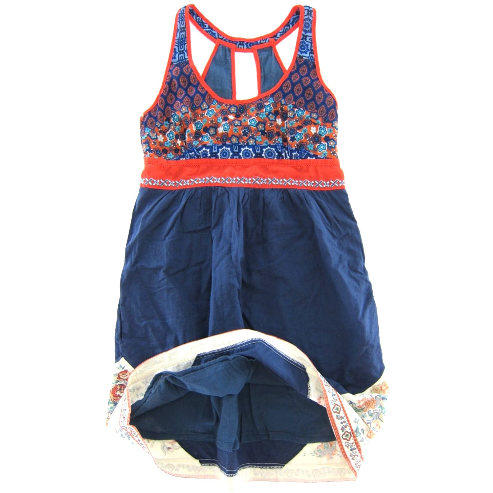 Lancel Freelance Cotton Blue Orange Floral T-Back Pocket Sleeveless Tank Sun Dress S Size S / US 4 / IT 40 - 5 Thumbnail