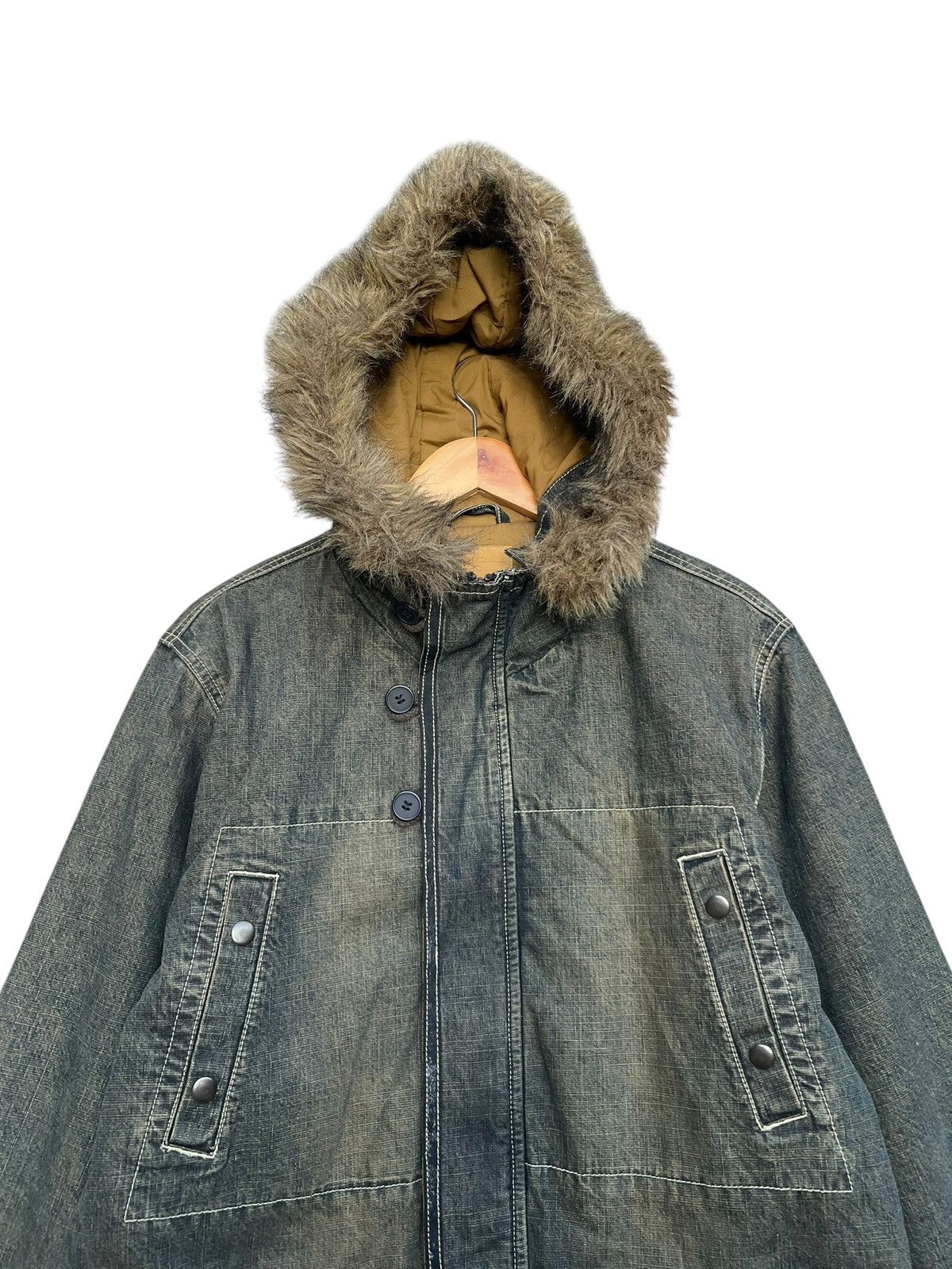 If Six Was Nine Allix Gothic Mudwash Multipocket Denim Jacket Fur Hoodie Size US L / EU 52-54 / 3 - 4 Thumbnail