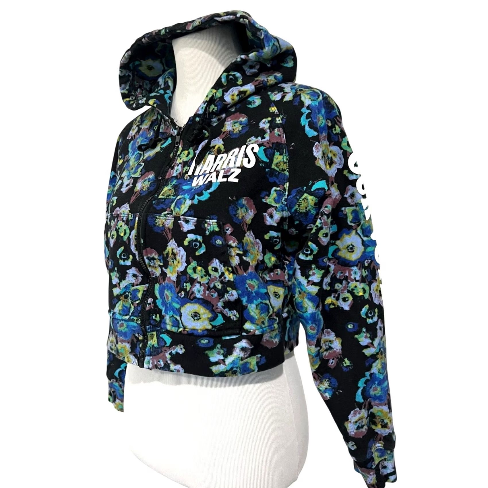 Ulla Johnson Ulla Johnson Hoodie Crop XS Blue Floral Full Zip Our Bodies Our Vote Made in USA Womens XS Hoodie Size XS / US 0-2 / IT 36-38 - 3 Thumbnail